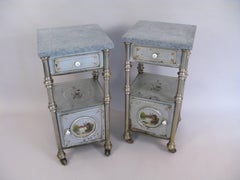 Pair of 19th Century Russian Paint Decorated Metal Stands with Marble Tops