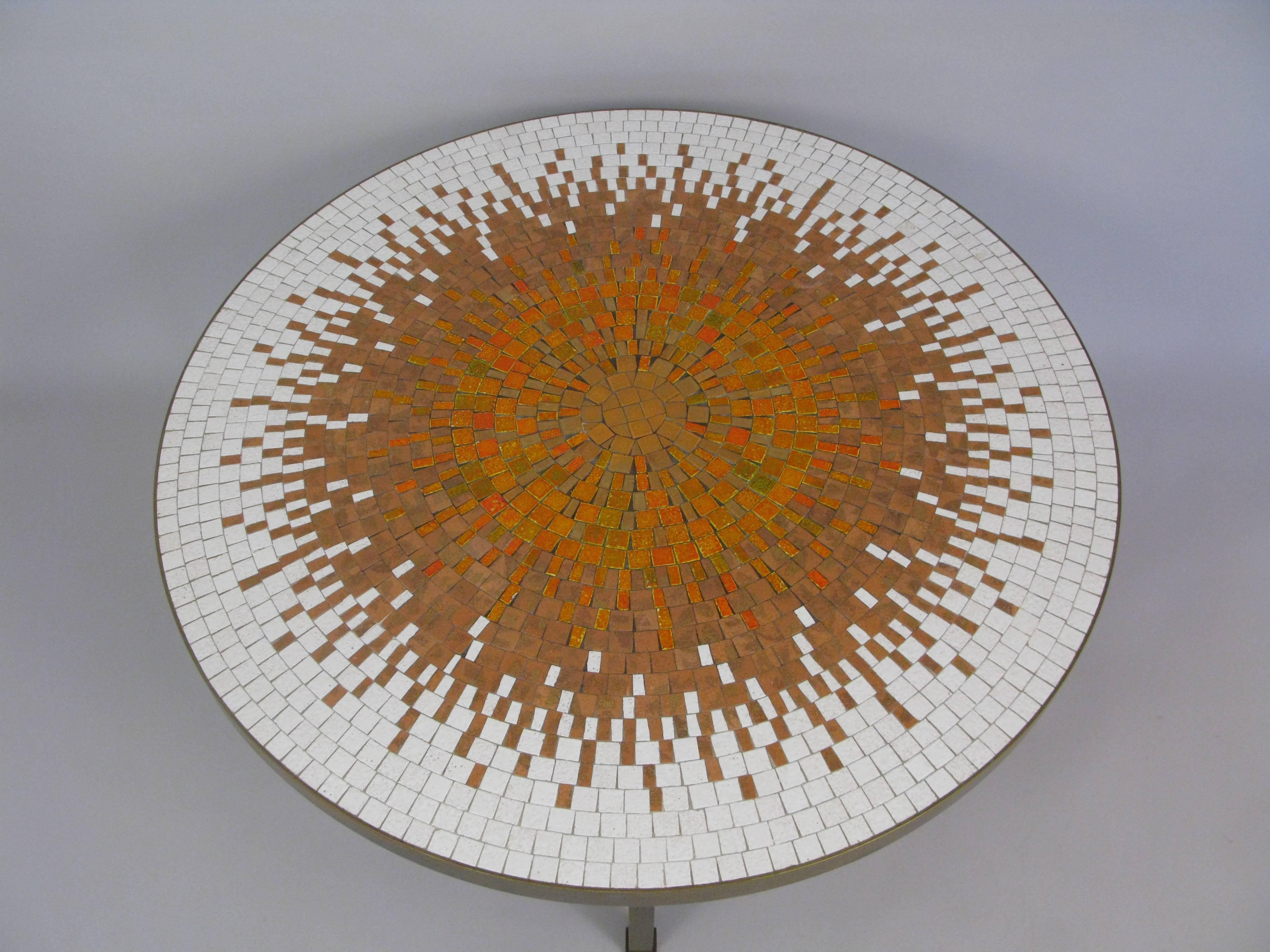 American Mid-Century Modern Round Mosaic Coffee Table