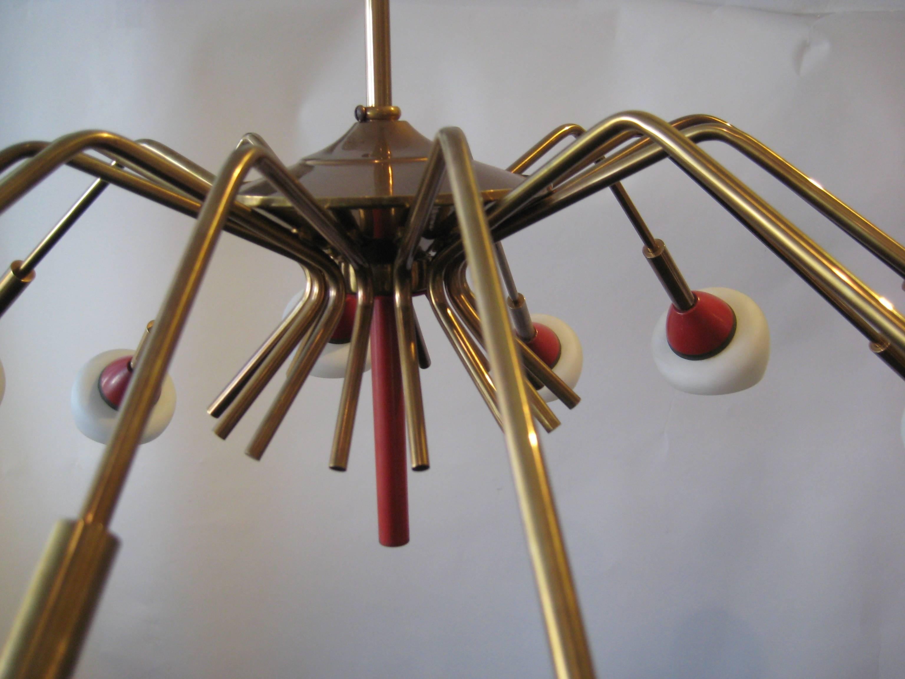 Mid-Century Modern Exemplary, 1950s, Italian, Metal and Glass Chandelier For Sale