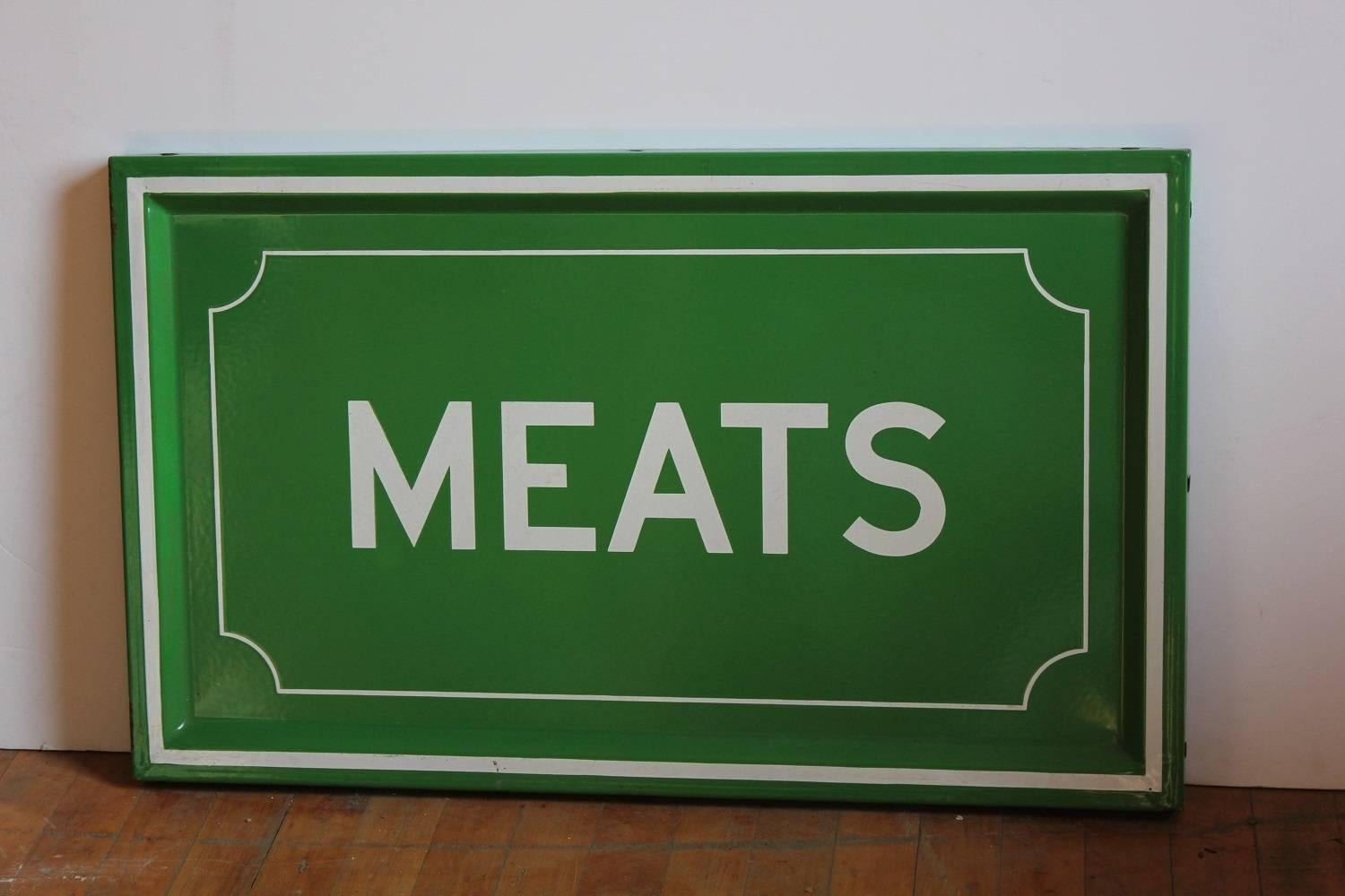 1950s enamel MEATS sign.