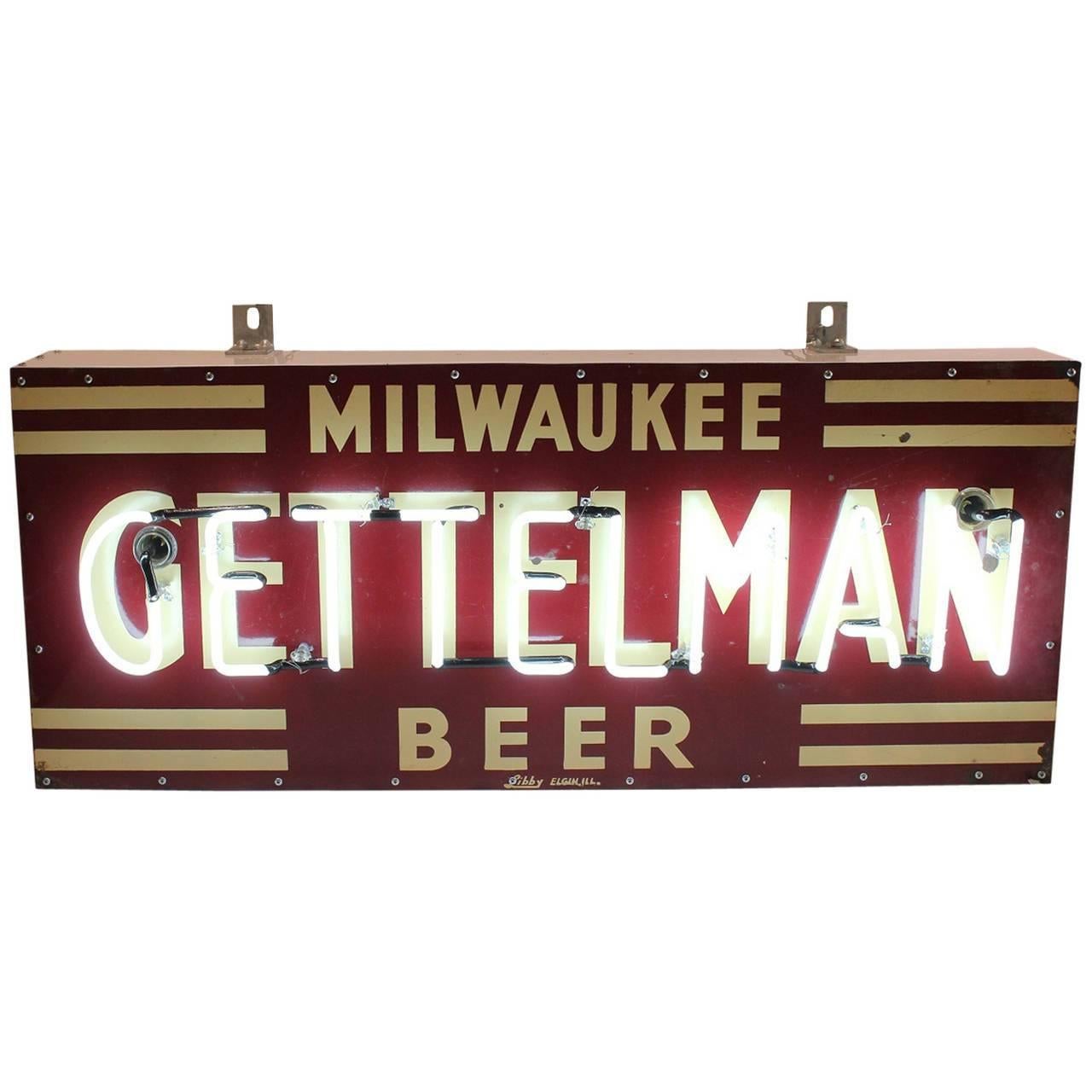  1930s Porcelain Neon Sign "Milwaukee Gettelman Beer"