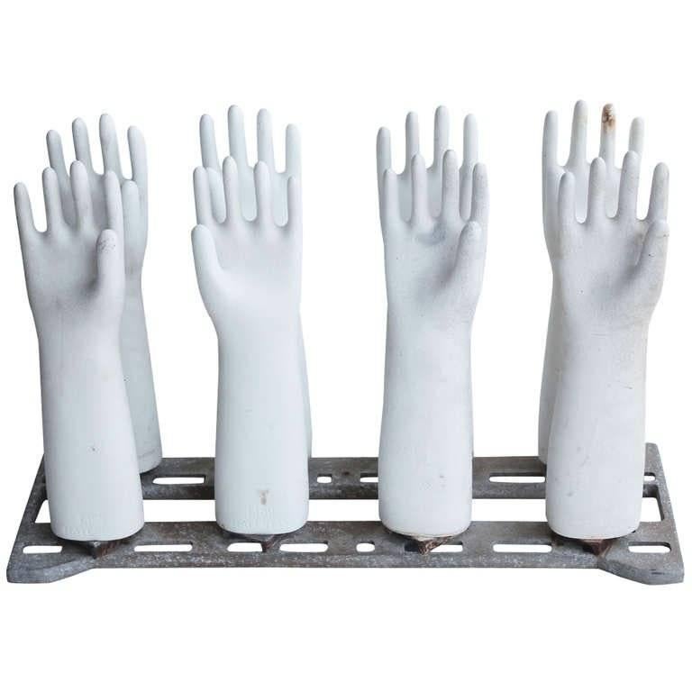 Industrial Glove Molds on the Stand For Sale