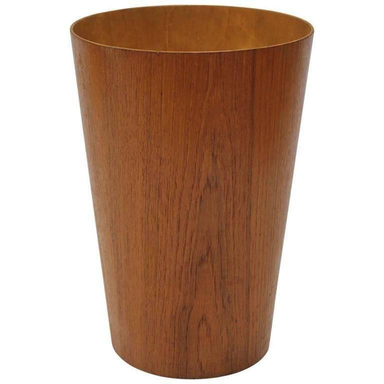 Mid-Century Tall Teak Danish Waste Basket For Sale