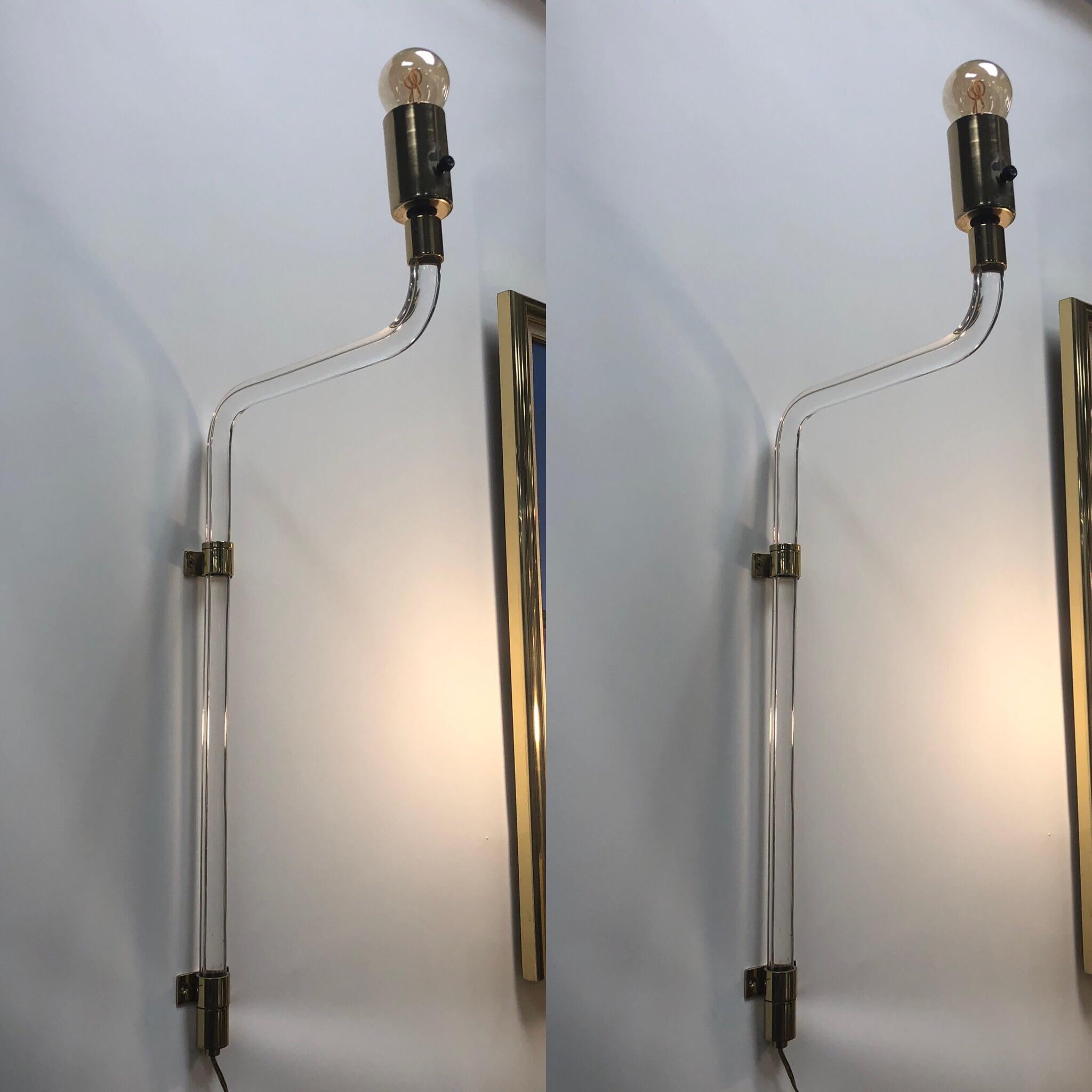 Modern Lucite and brass wall sconces by Peter Hamburger for Knoll.
