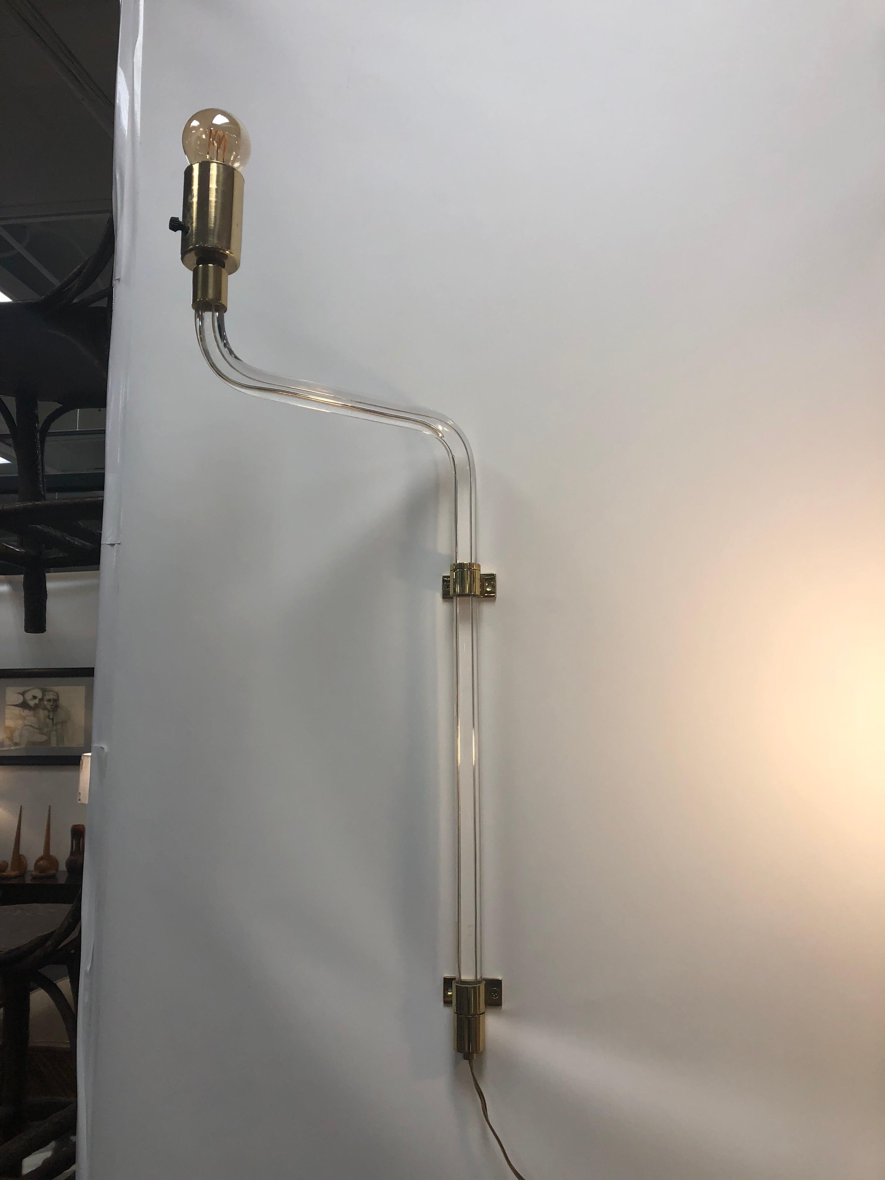 Mid-Century Modern Modern Lucite and Brass Wall Sconces by Peter Hamburger for Knoll For Sale