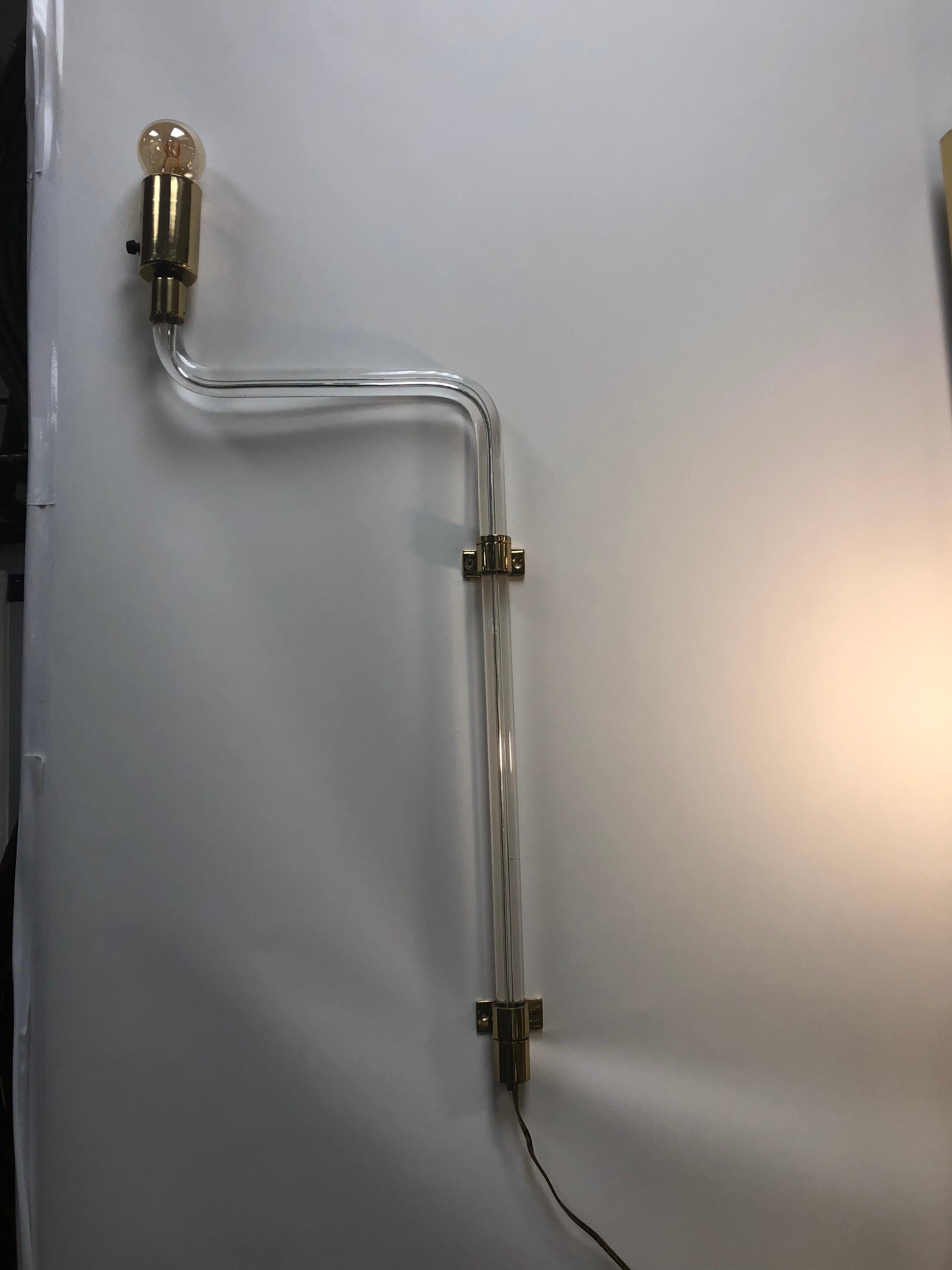 Modern Lucite and Brass Wall Sconces by Peter Hamburger for Knoll In Good Condition For Sale In Chicago, IL