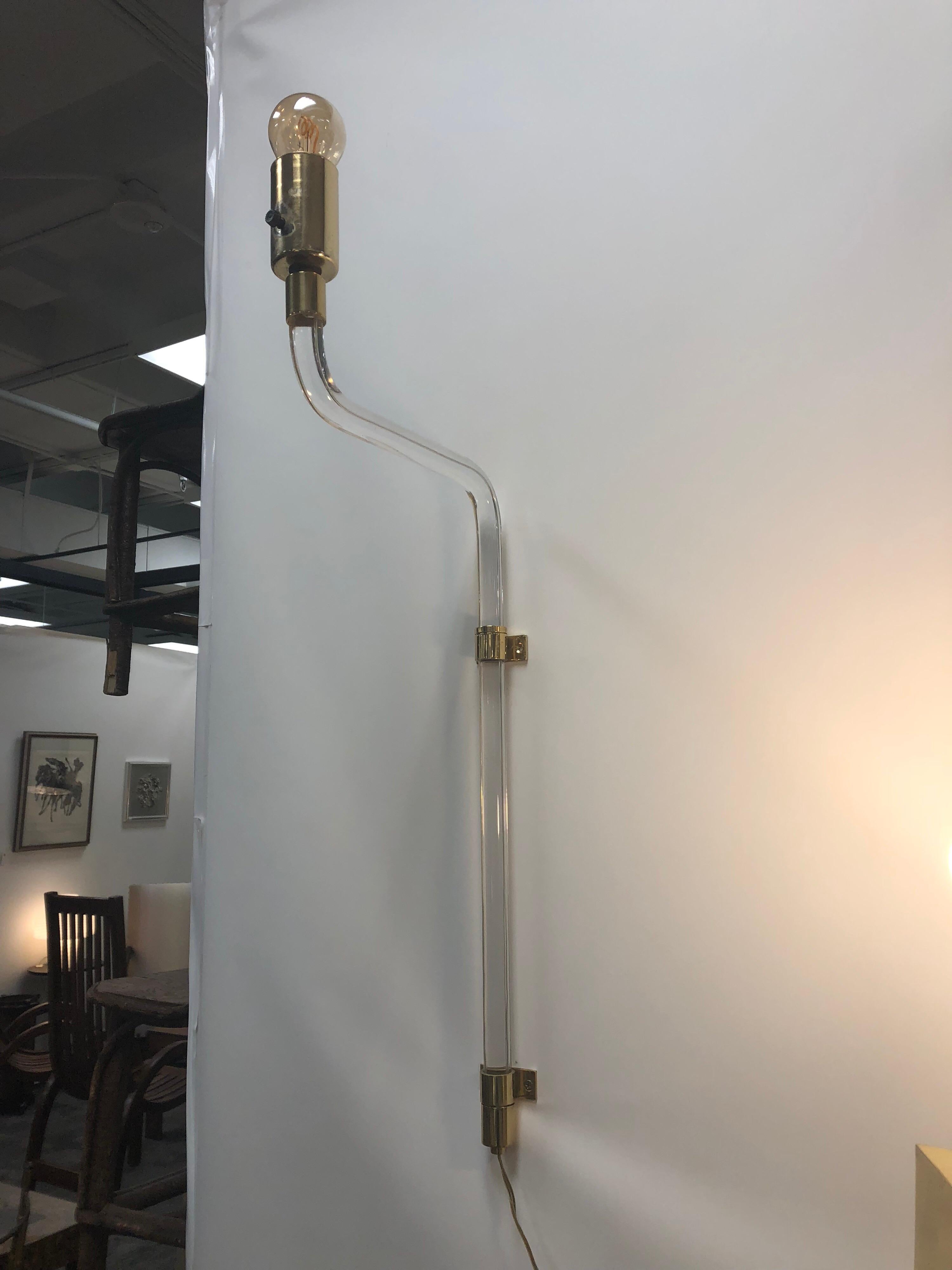 Late 20th Century Modern Lucite and Brass Wall Sconces by Peter Hamburger for Knoll For Sale