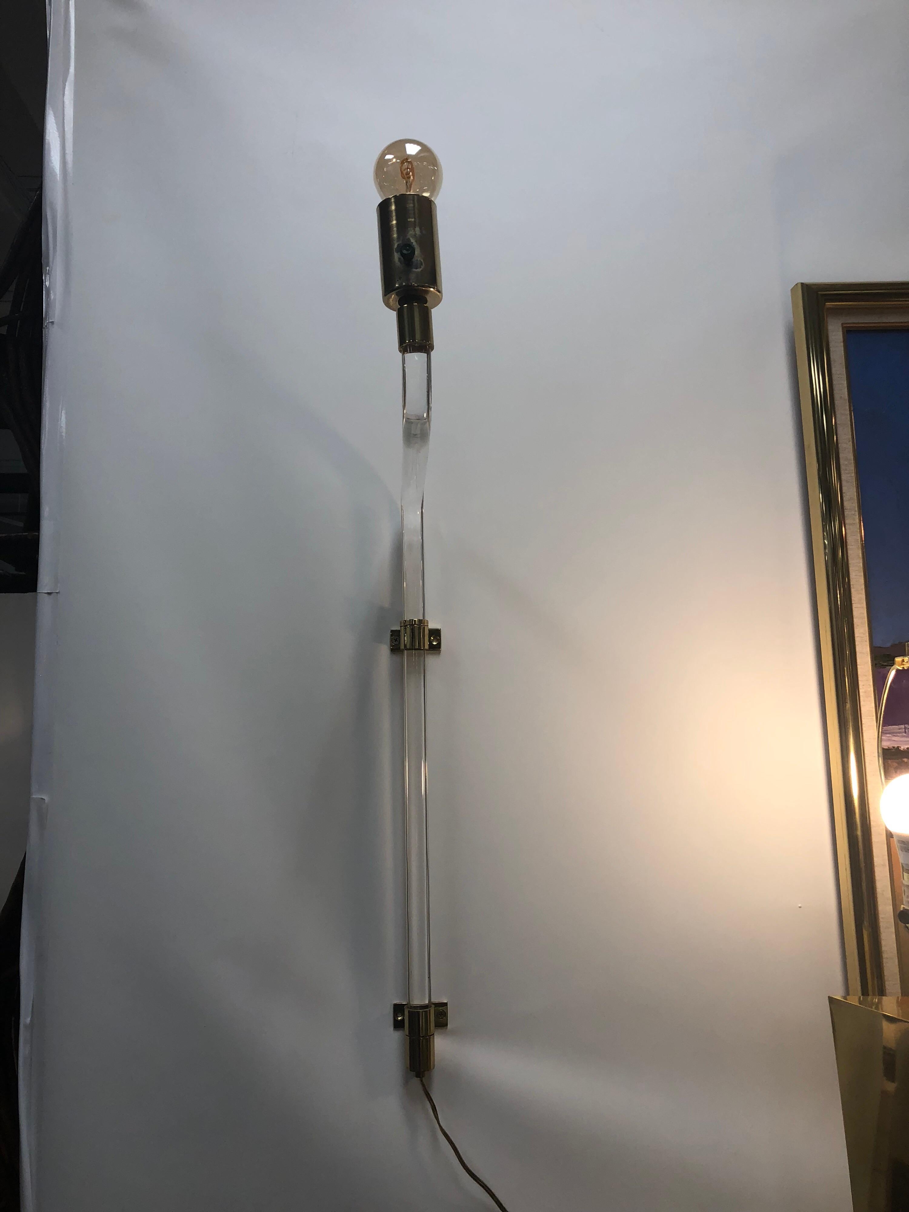 Modern Lucite and Brass Wall Sconces by Peter Hamburger for Knoll For Sale 2