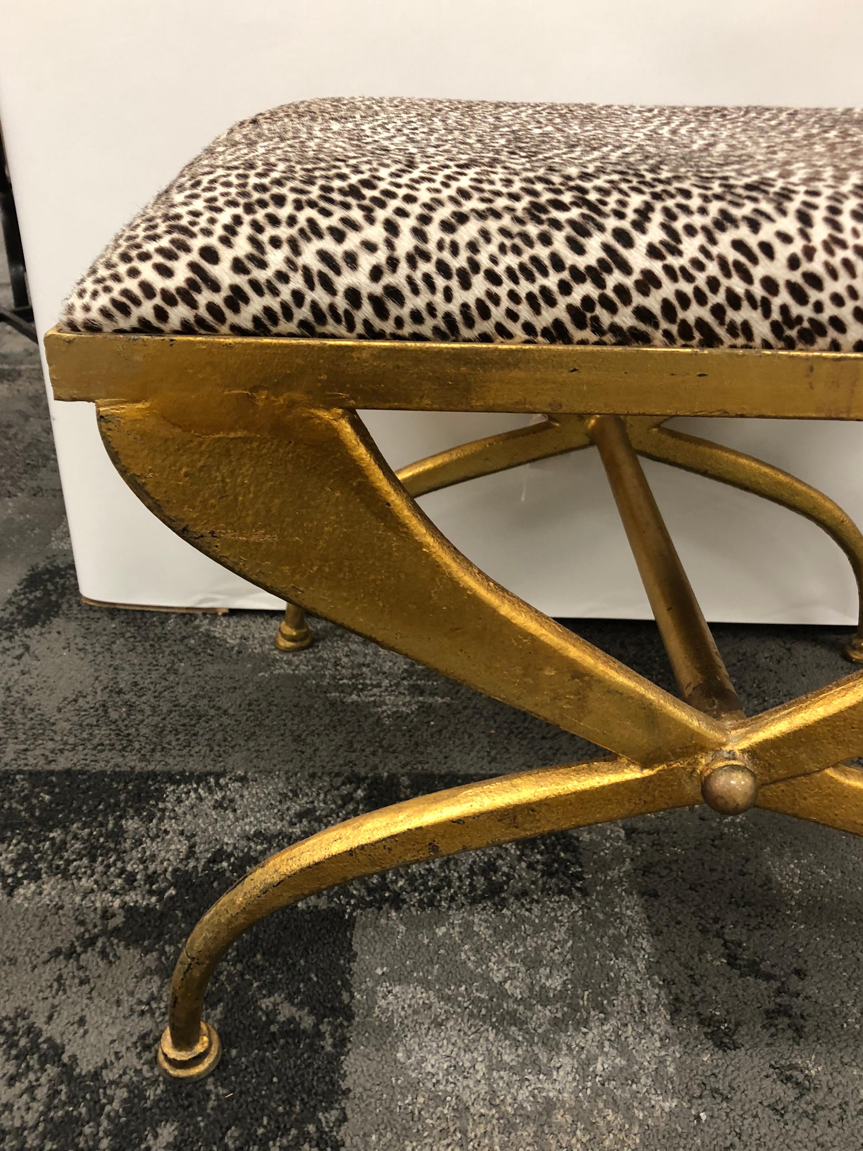 Mid Century French Gilt Iron Bench By Maison Ramsay In Good Condition For Sale In Chicago, IL