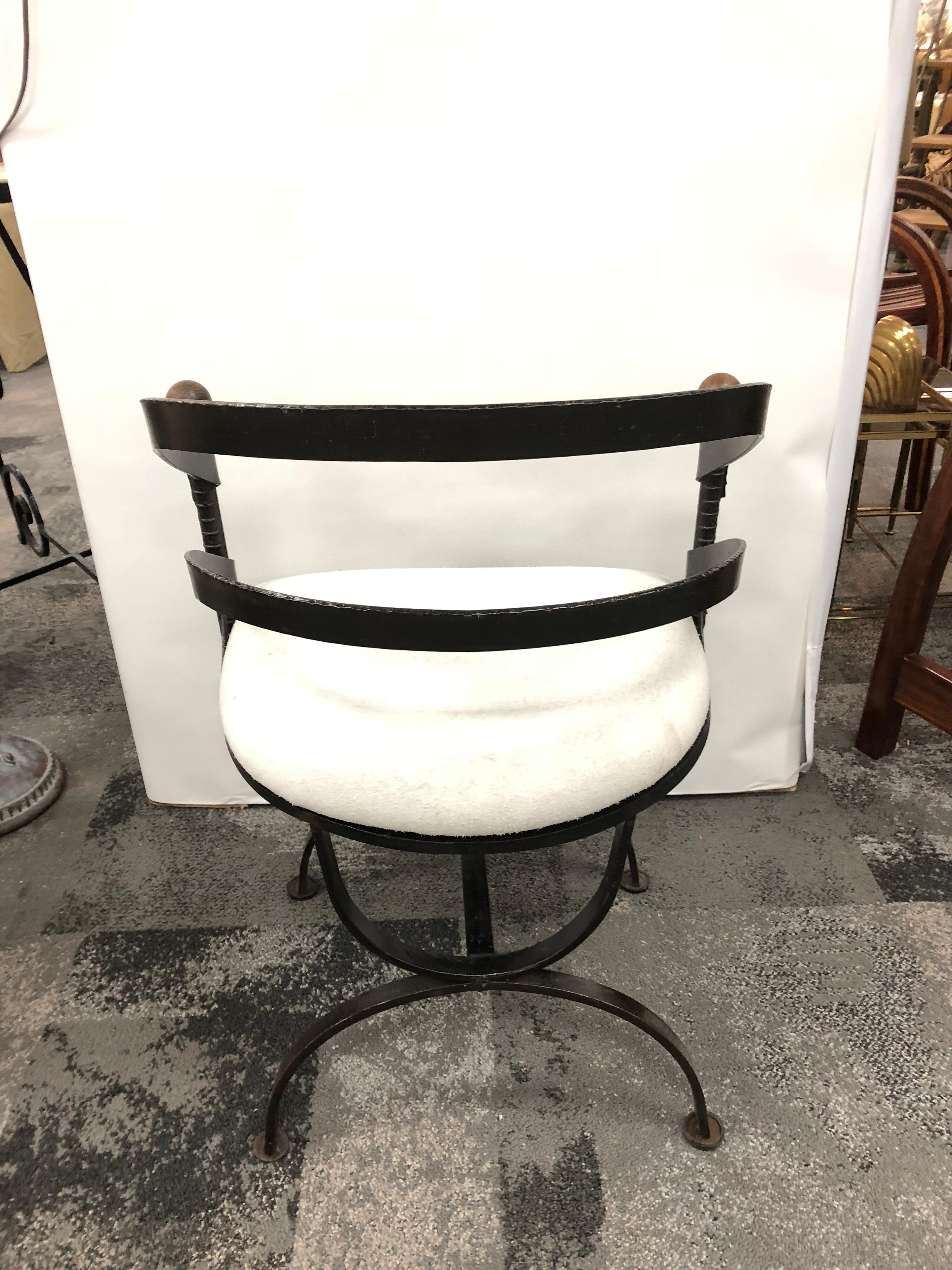 Midcentury Iron and Suede Side Chair by Adrian Pearsall In Good Condition For Sale In Chicago, IL
