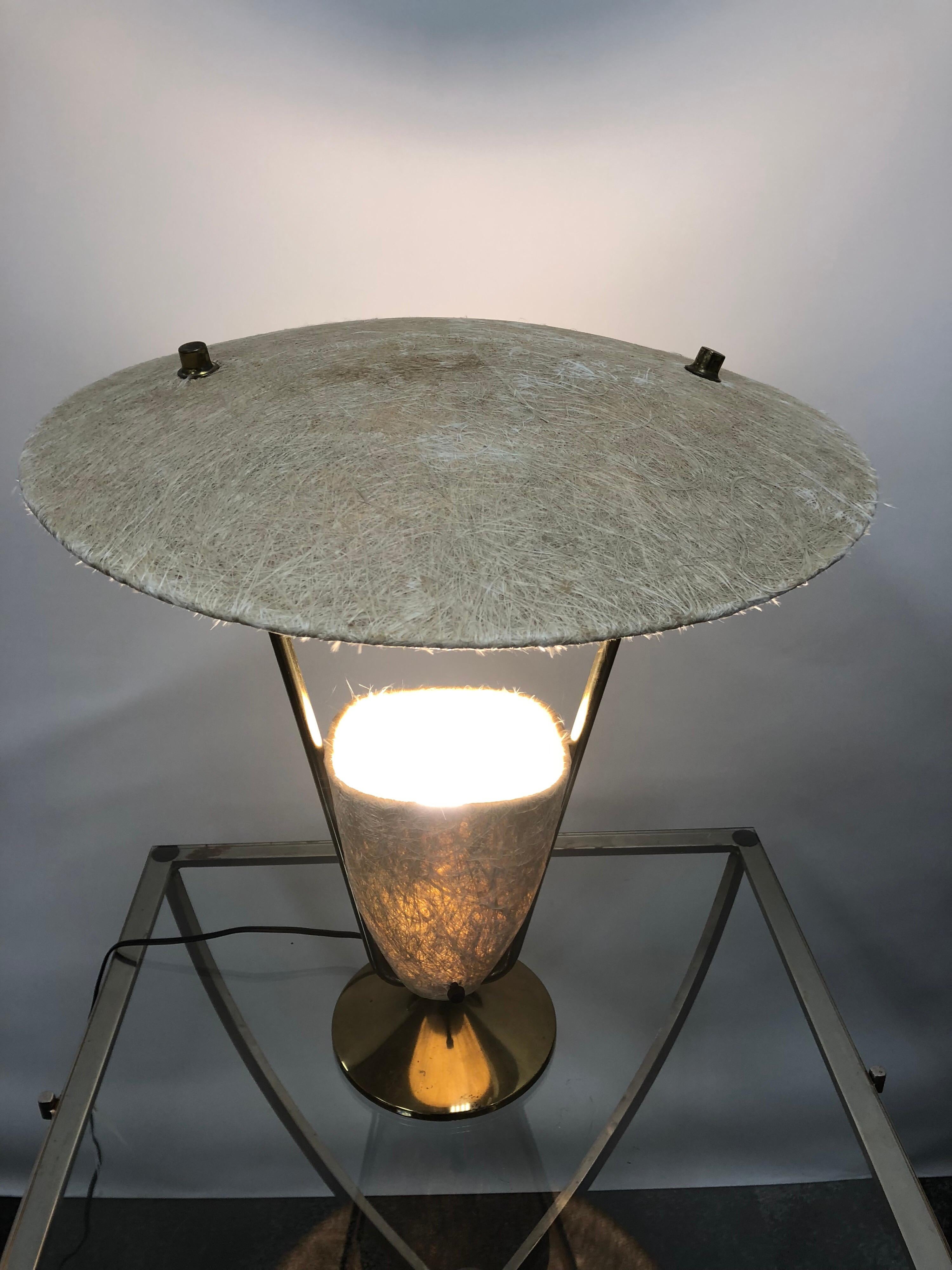 Mid-Century Modern Midcentury French Brass and Silk Accent Lamp
