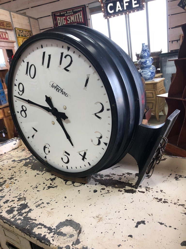 Antique Double Sided Milk Glass Train Station Clock For Sale at 1stDibs