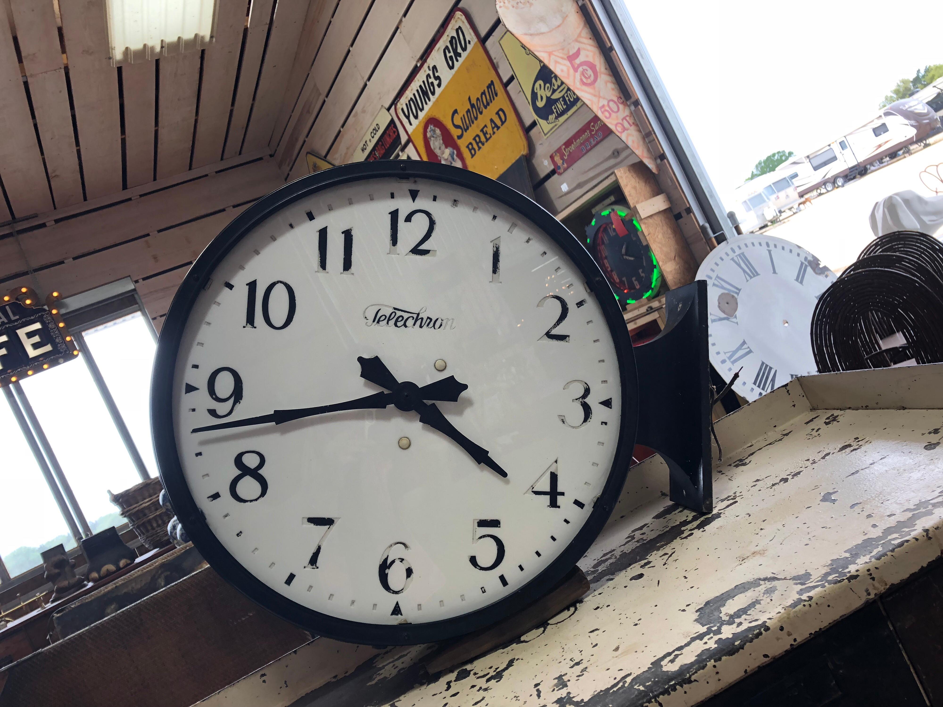 Schoolhouse Antique Double Sided Milk Glass Train Station Clock For Sale