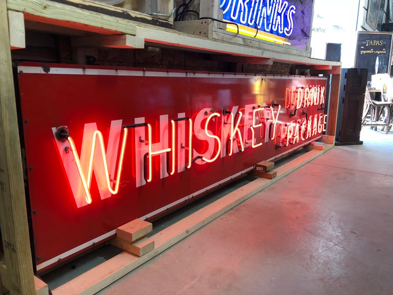 Vintage Neon and Porcelain Whiskey Sign For Sale at 1stDibs