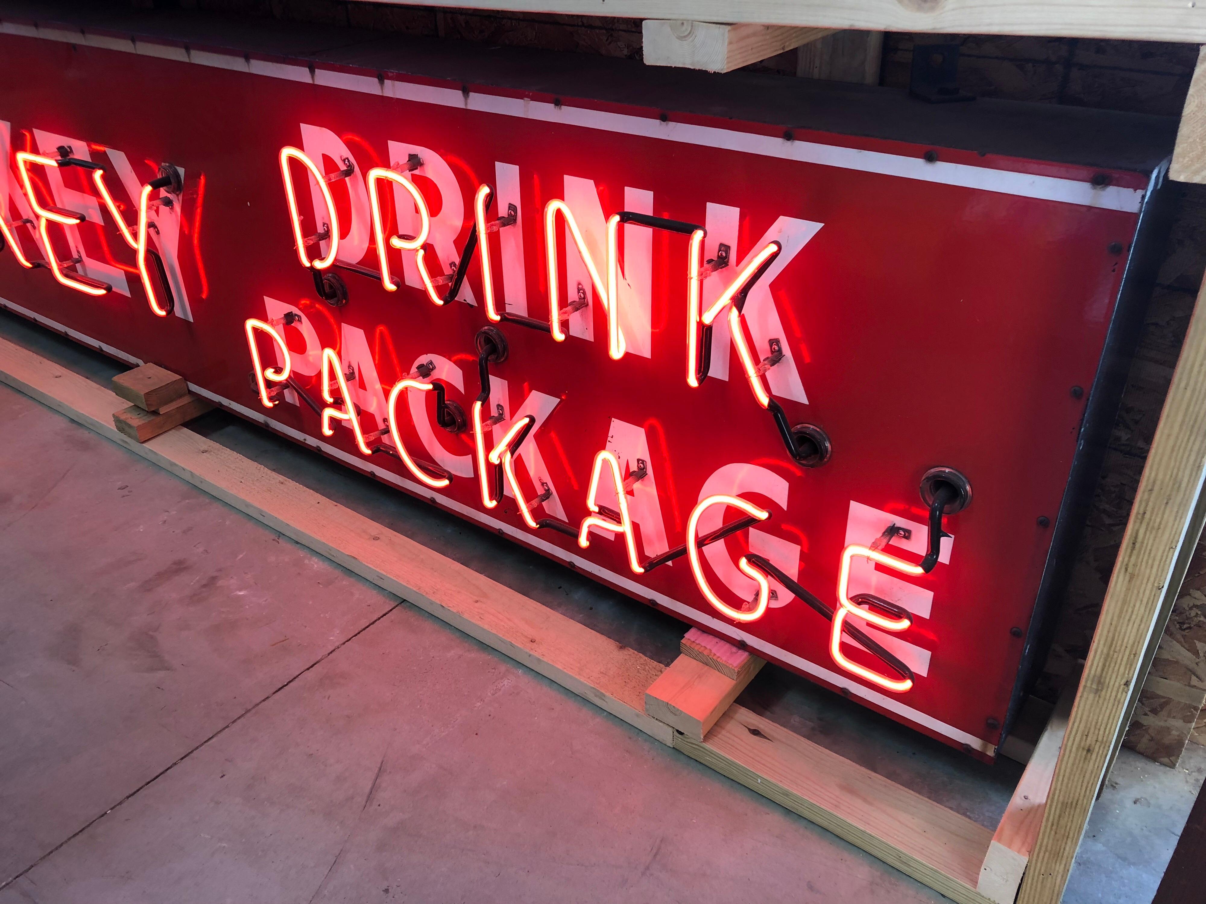 Metal Vintage Neon and Porcelain Whiskey Sign For Sale