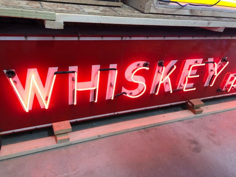 Vintage Neon and Porcelain Whiskey Sign For Sale at 1stDibs