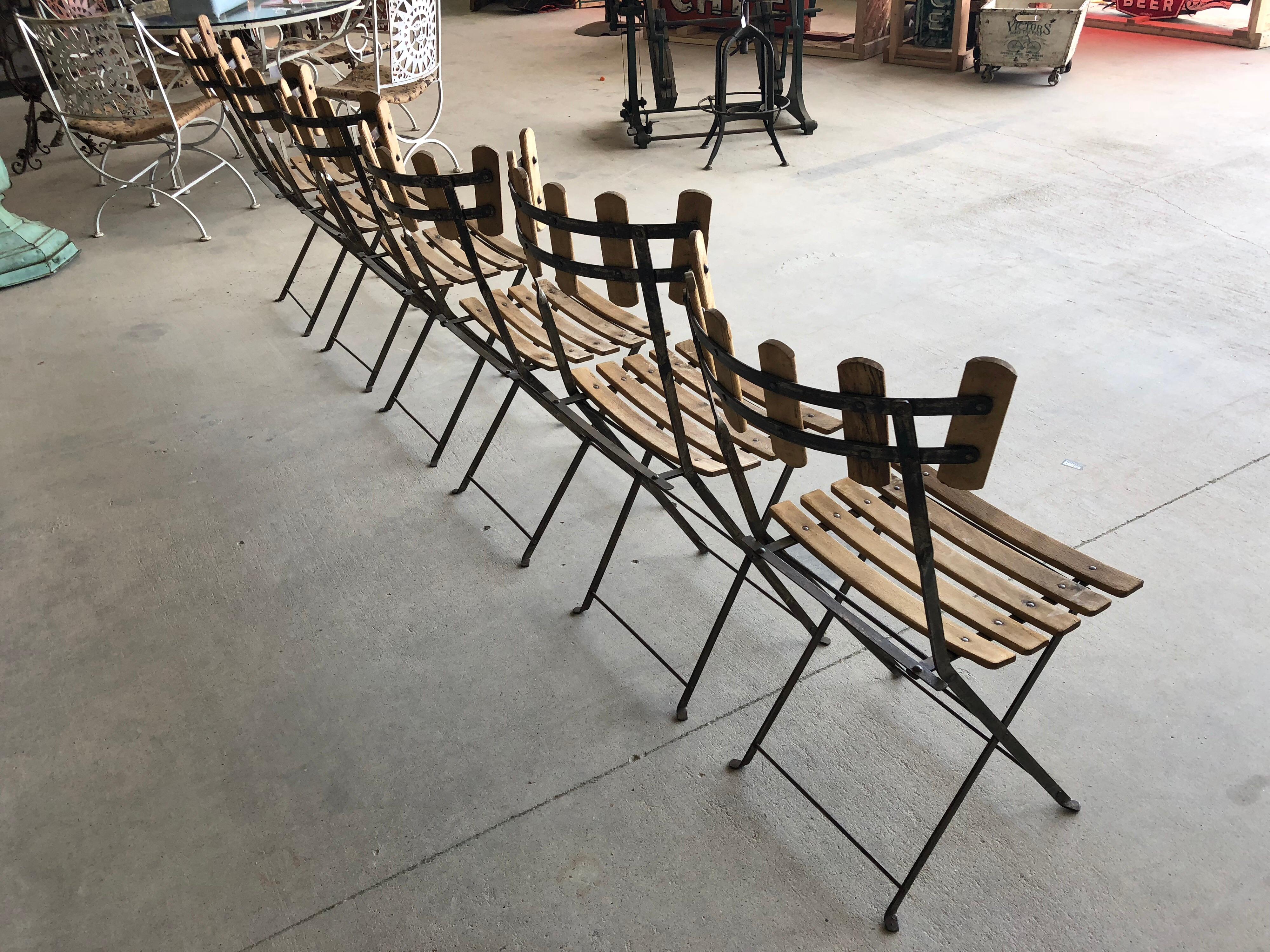 Metal Vintage French Bistro Folding Chairs For Sale