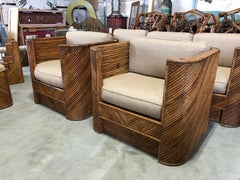 Midcentury Gabriella Crespi Style Italian Bamboo Club Chairs