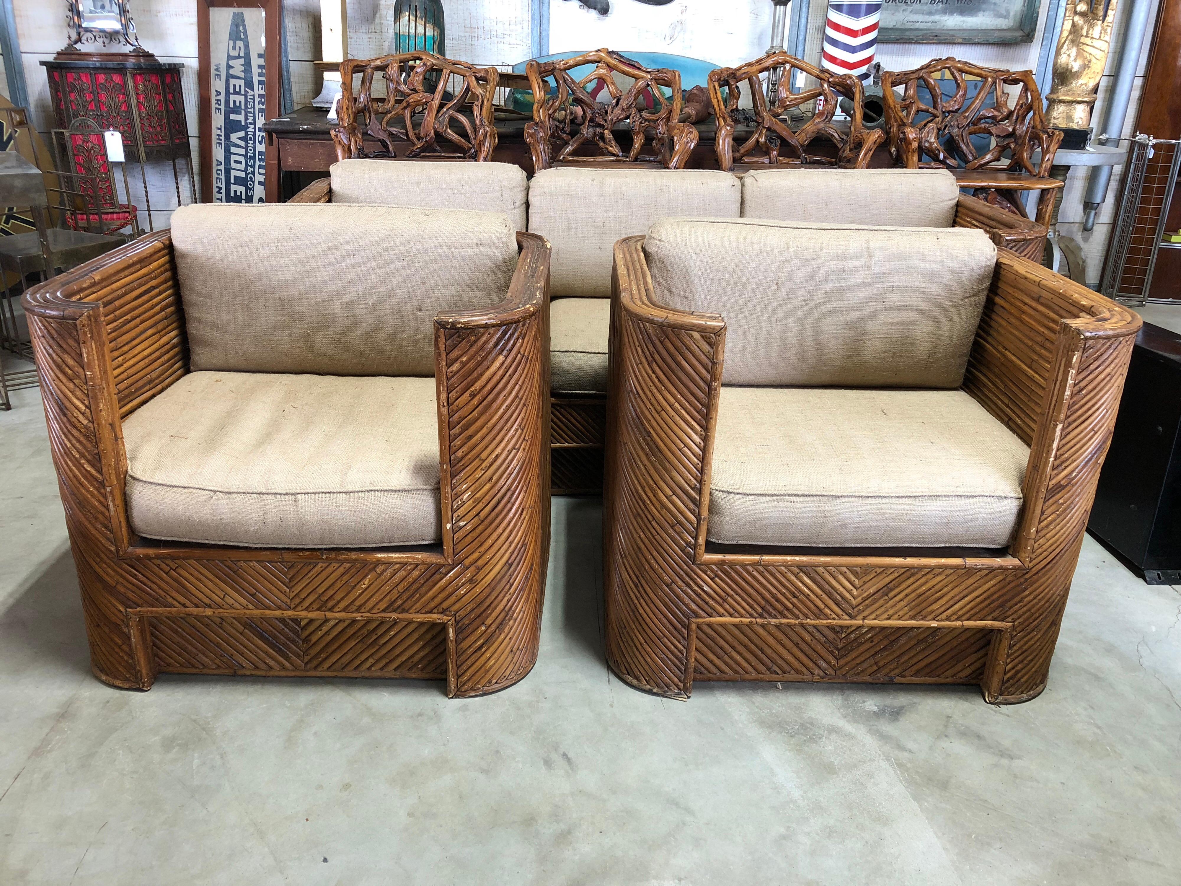 Mid-Century Modern Midcentury Gabriella Crespi Style Italian Bamboo Club Chairs For Sale