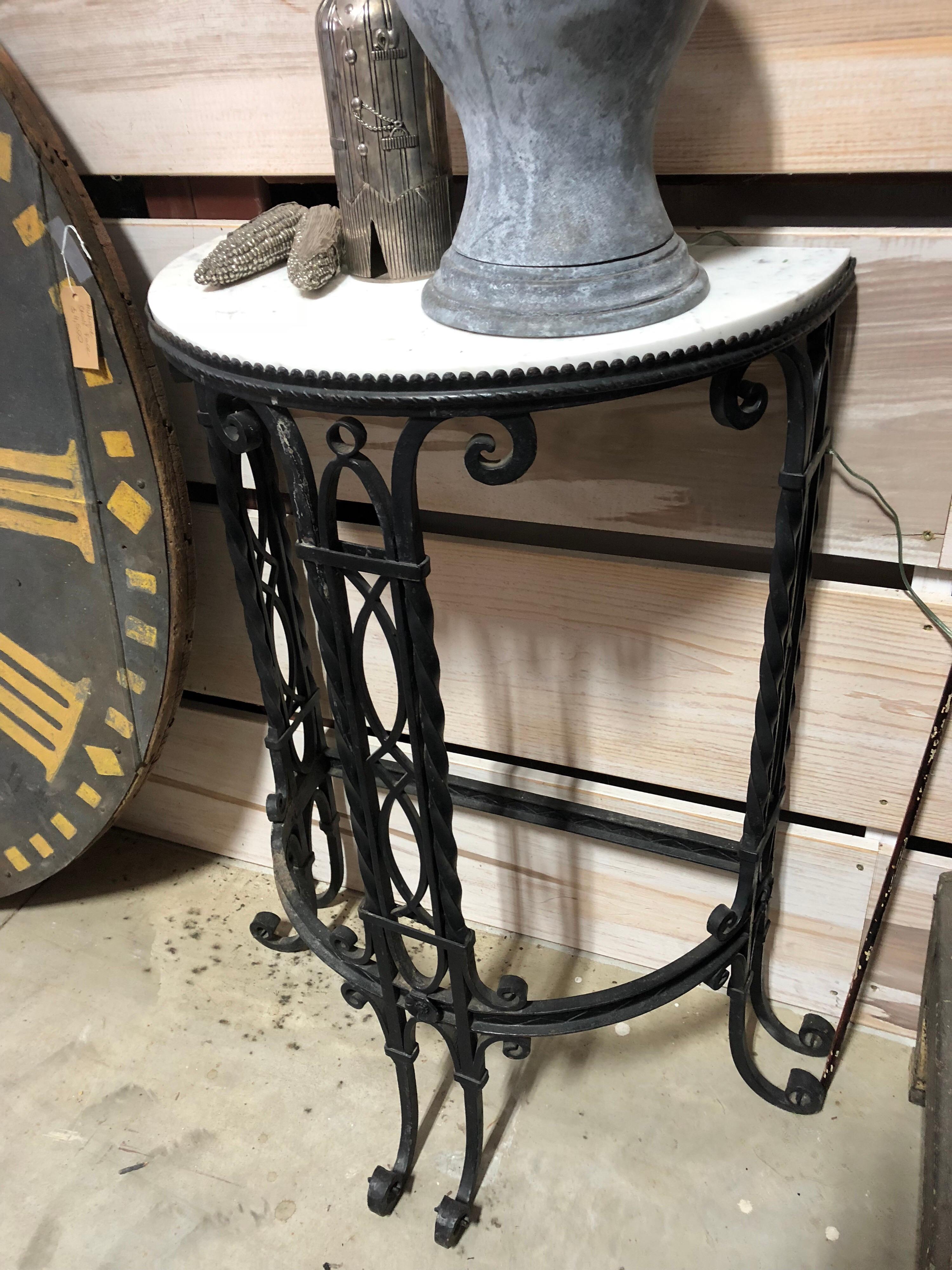 Antique French Demilune Iron and Marble Tables For Sale 1