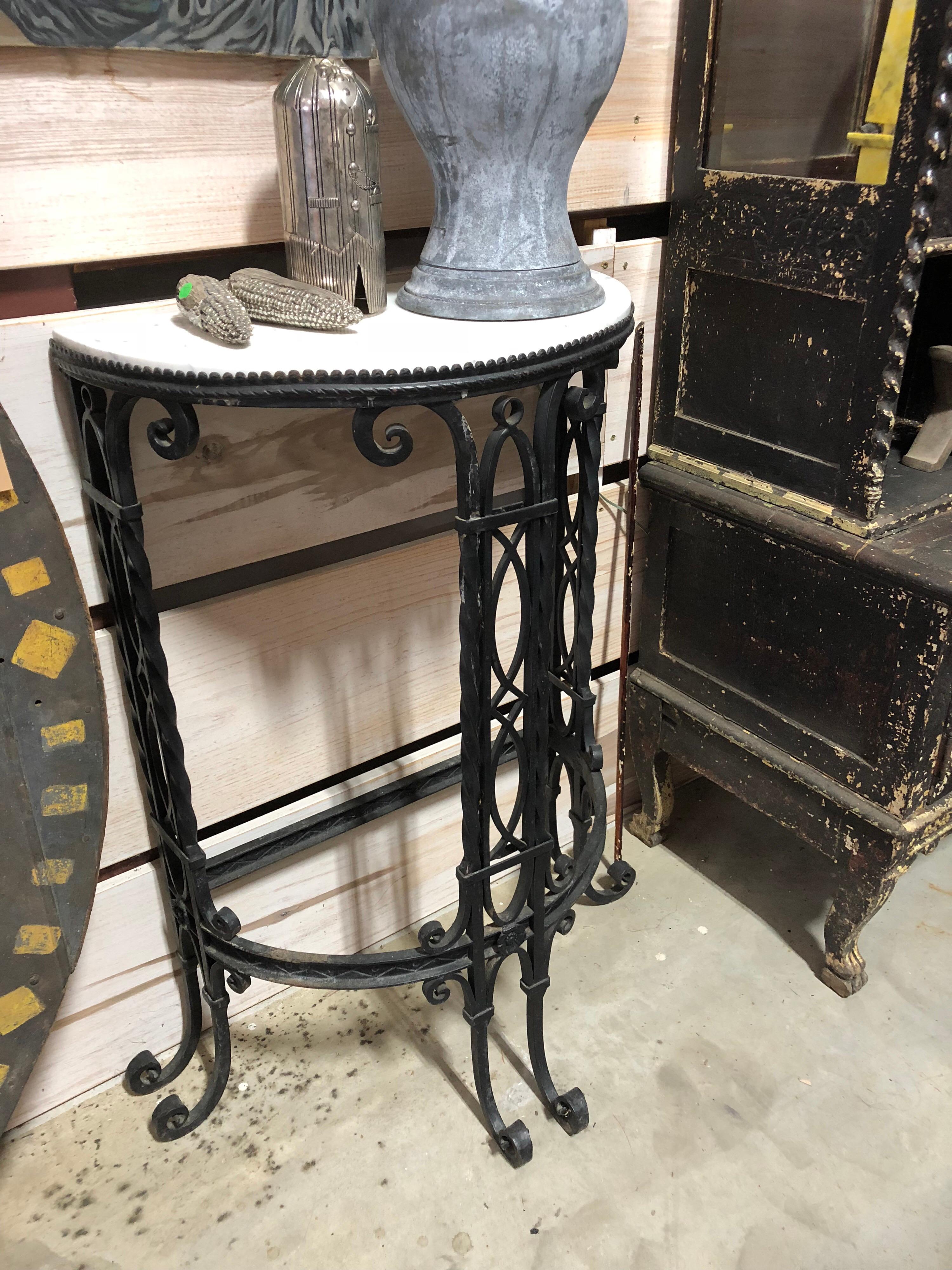 Antique French Demilune Iron and Marble Tables For Sale 2