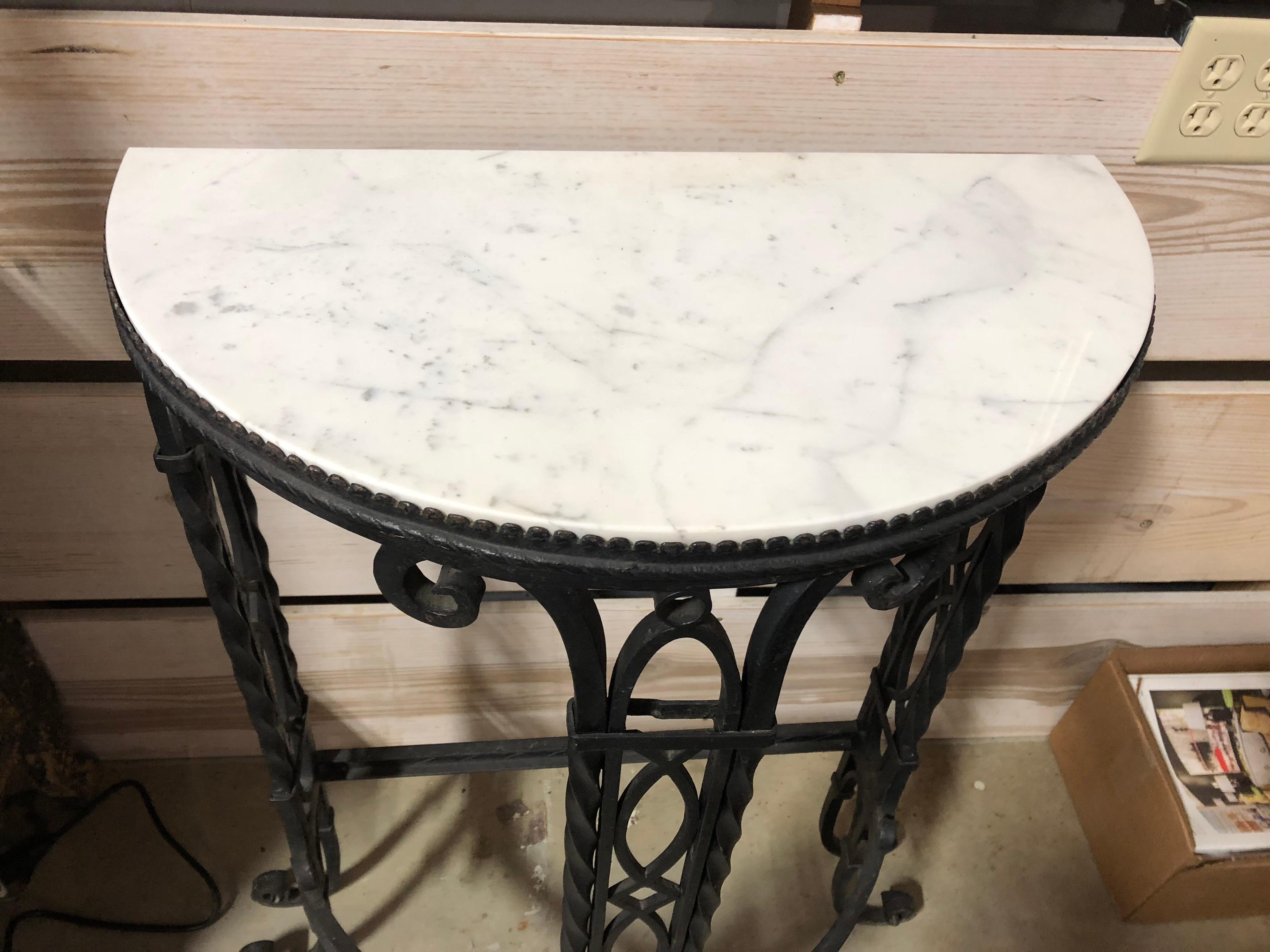 Antique French Demilune Iron and Marble Tables For Sale 4