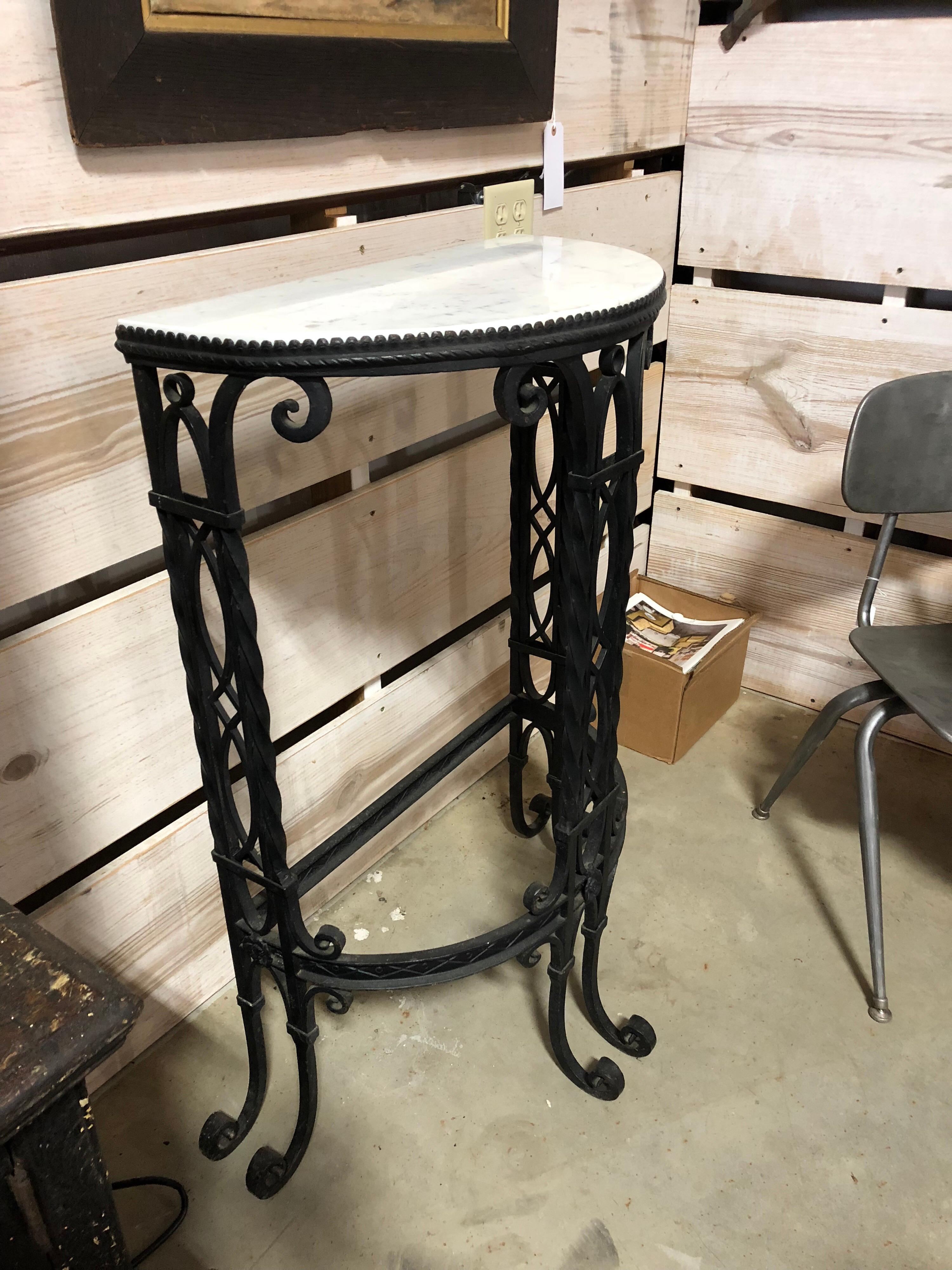 Antique French Demilune Iron and Marble Tables For Sale 5
