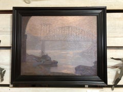 Early 20th Century Oil Painting the New Bridge by Ralph Keneske