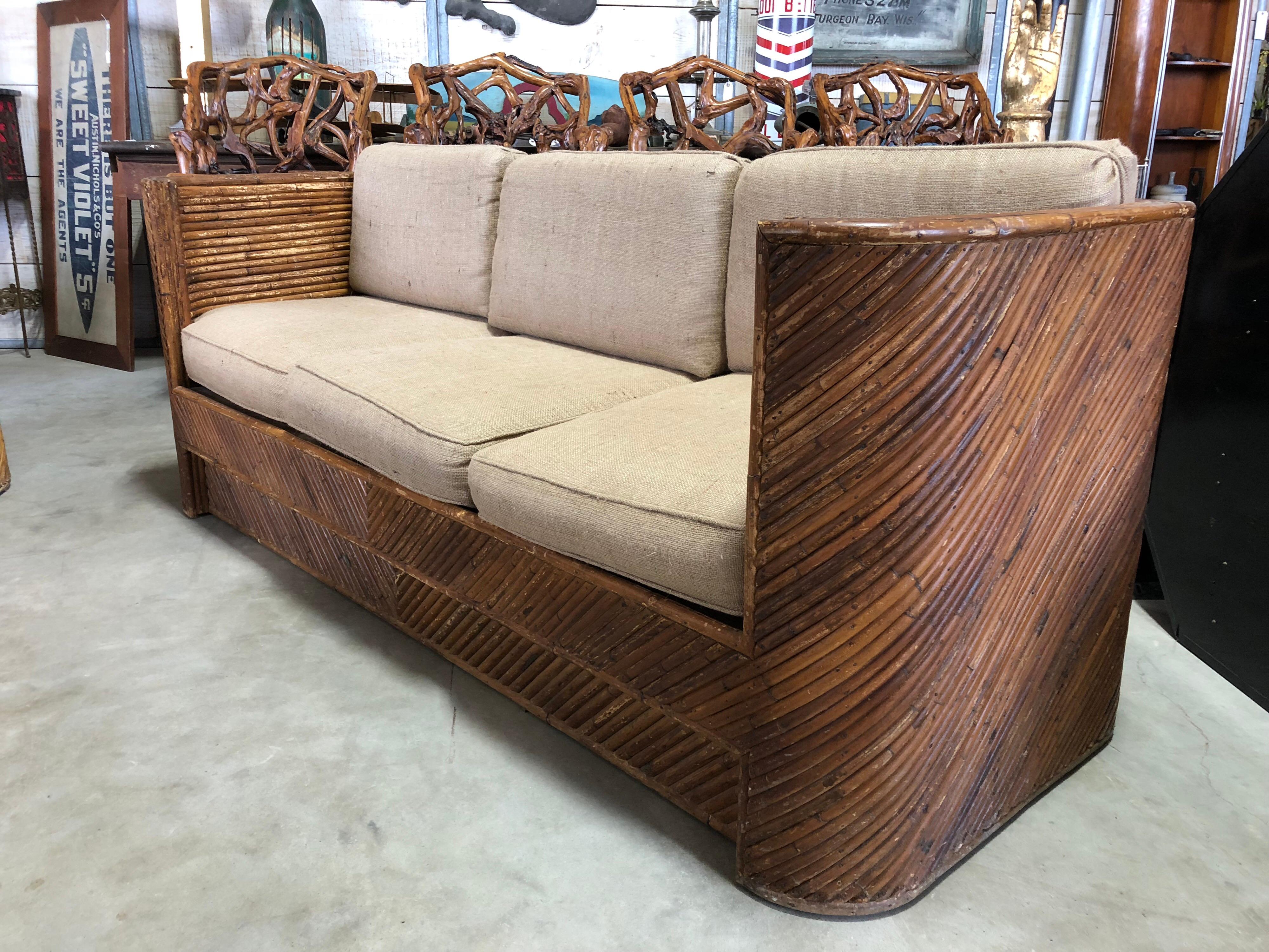 Mid Century Gabriella Crespi Style Italian Bamboo Sofa In Good Condition For Sale In Chicago, IL