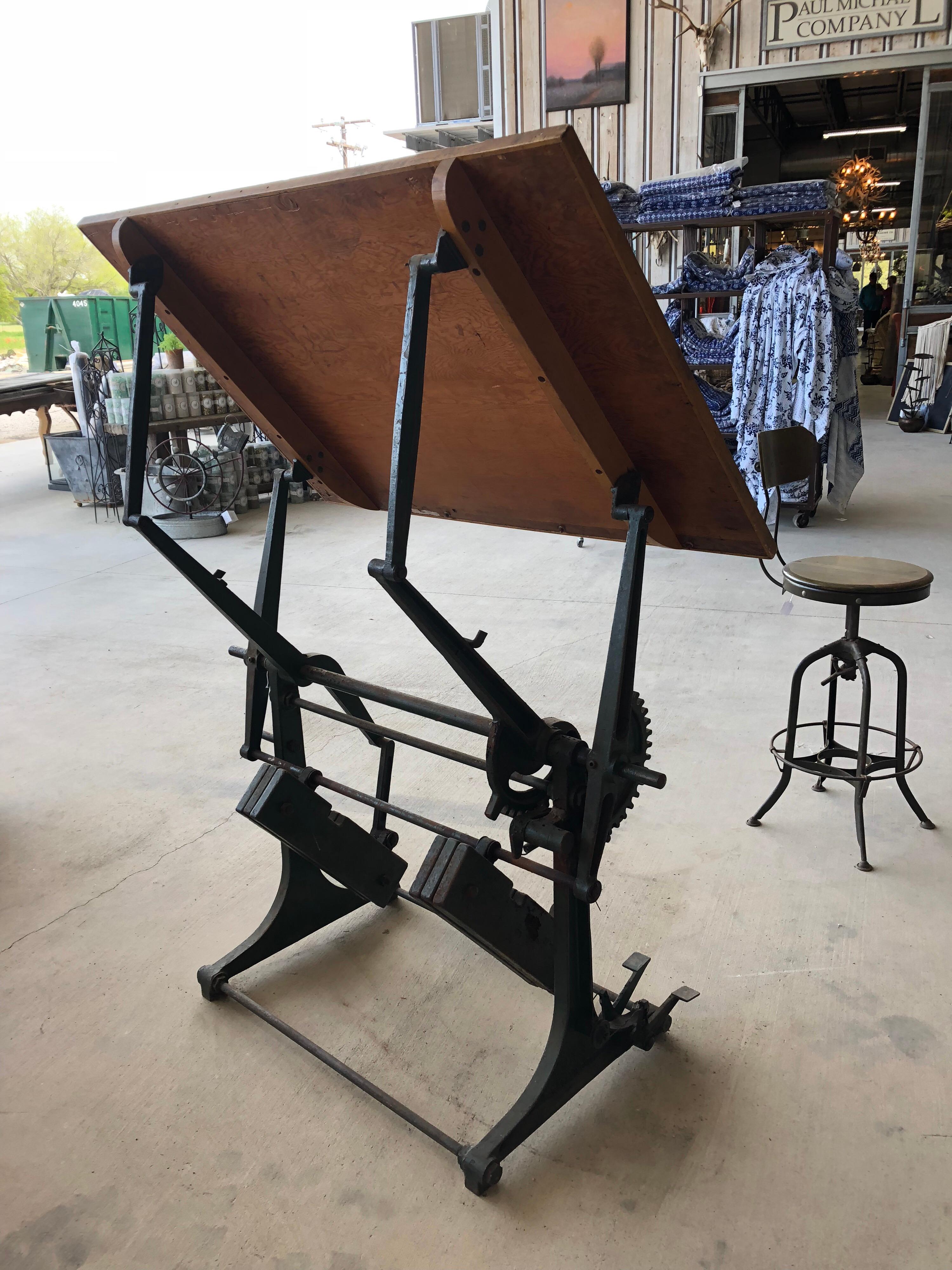 Antique drafting table by Jerome W. Hurych New York. Fully functional. Top 47.5” by 32.5”.