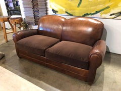 Vintage French Mustache Leather Club Sofa