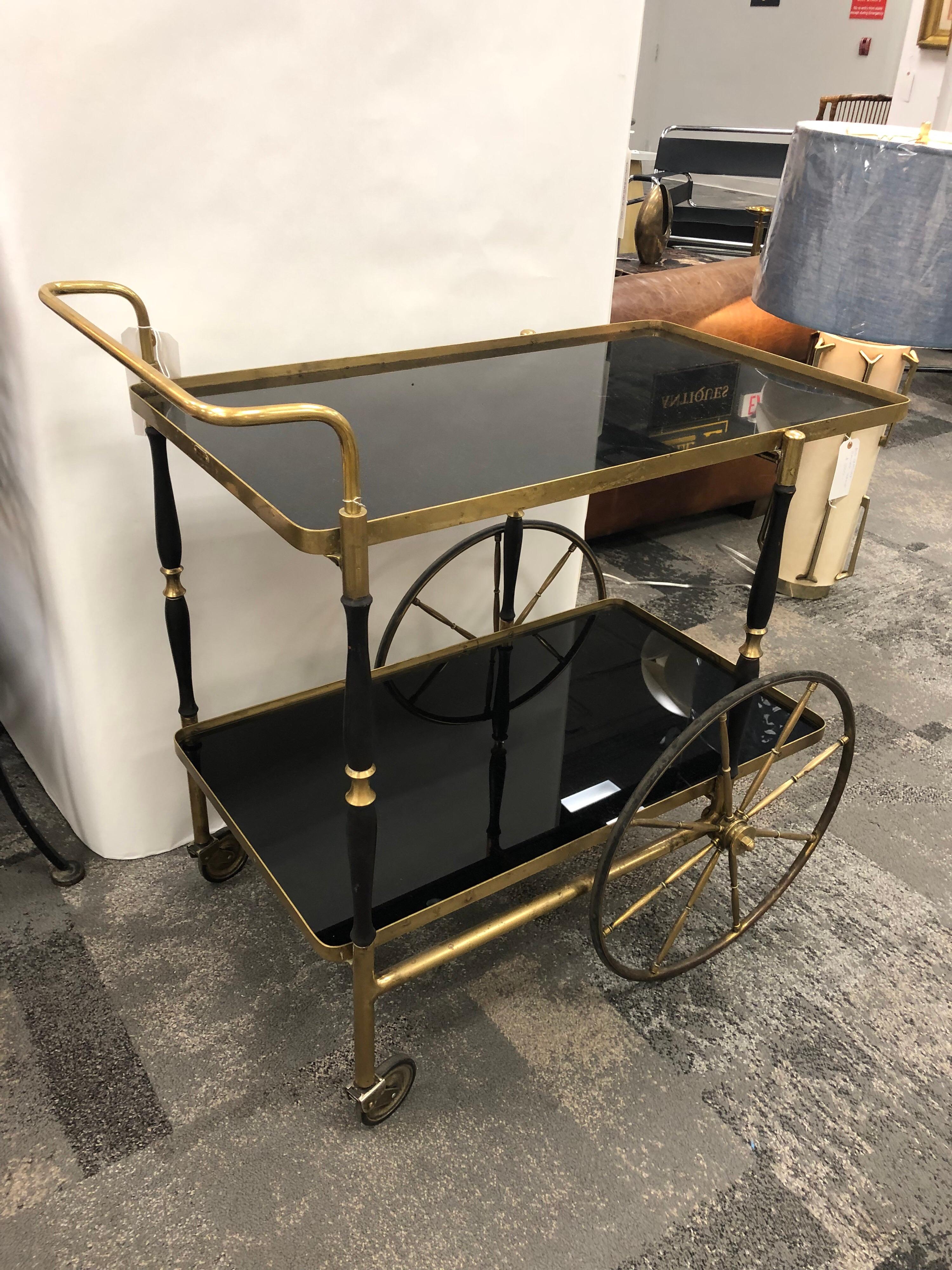 Mid-Century Modern Midcentury Italian Brass Bar Cart by Morex For Sale