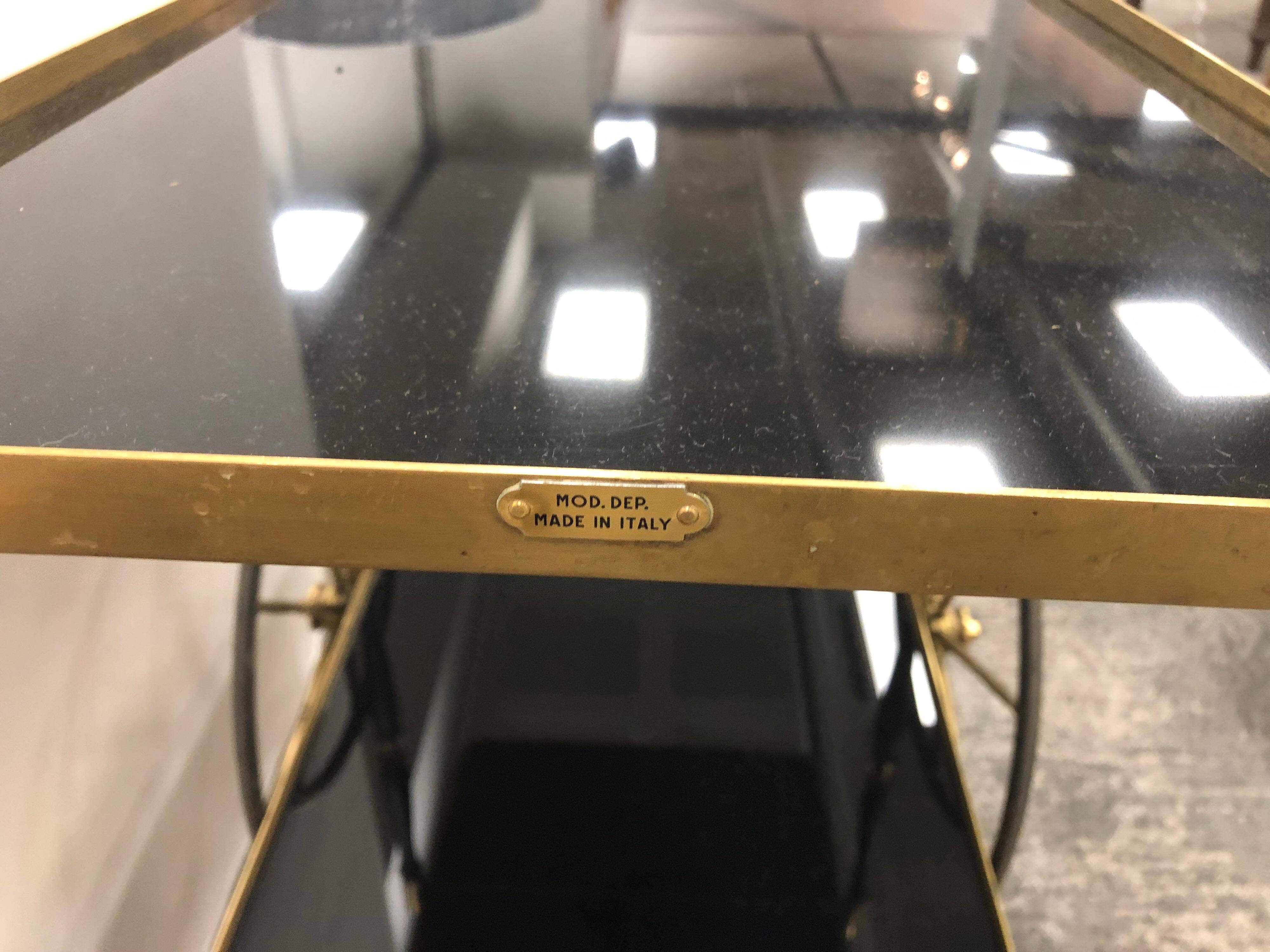 Midcentury Italian Brass Bar Cart by Morex In Good Condition For Sale In Chicago, IL