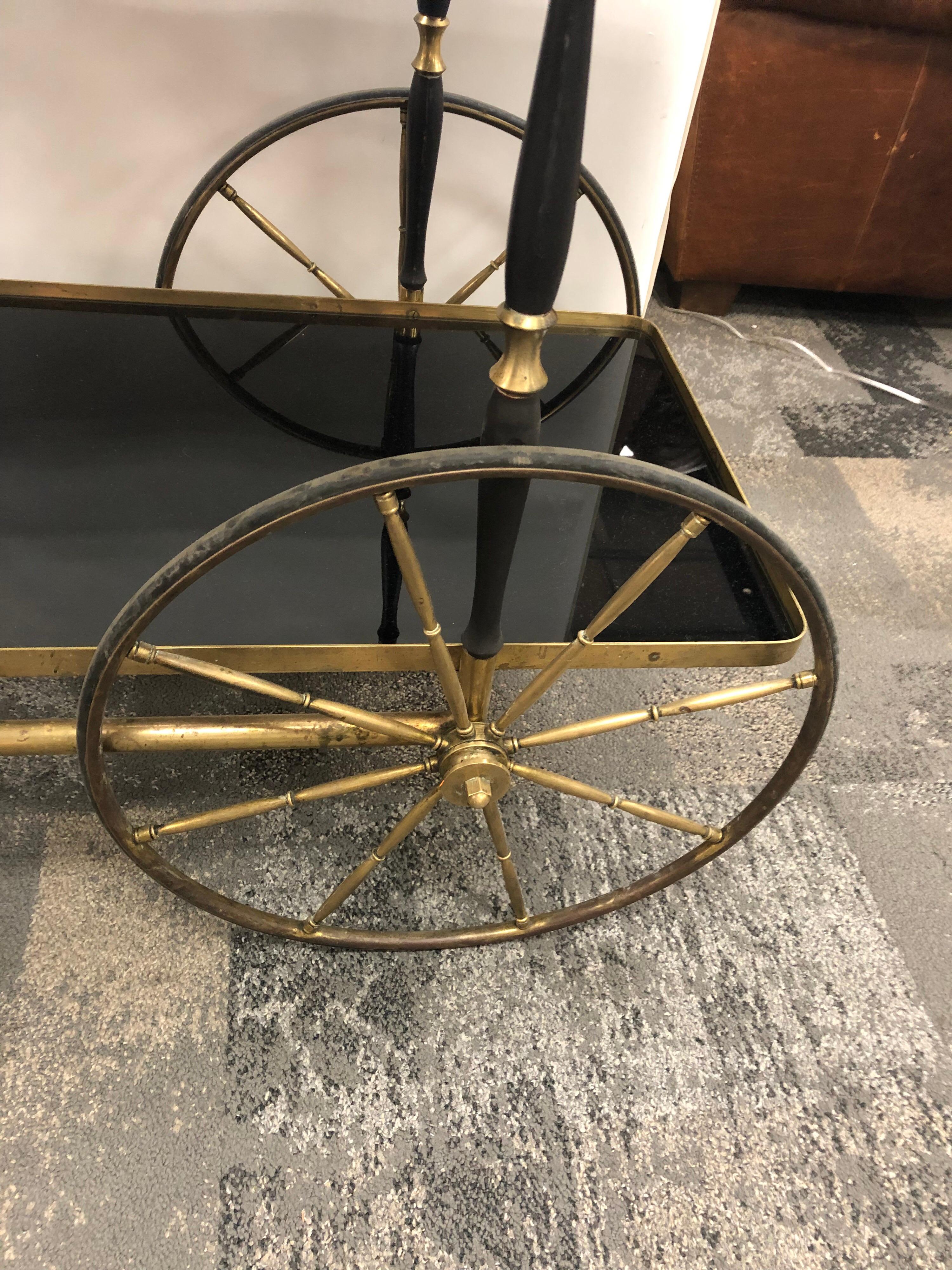 Mid-20th Century Midcentury Italian Brass Bar Cart by Morex For Sale
