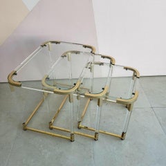 Modern Lucite and Brass Nesting Tables by Charles Hollis