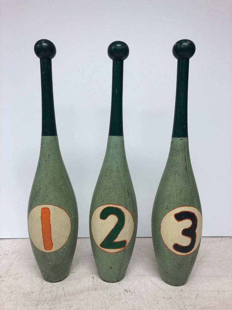 Vintage Hand Painted Juggling Pins For Sale at 1stDibs