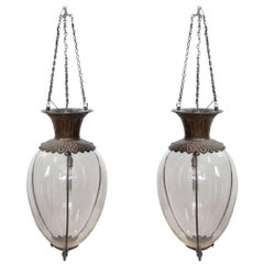 Spectacular Large Antique Drugstore Glass and Bronze Show Globes Chandeliers