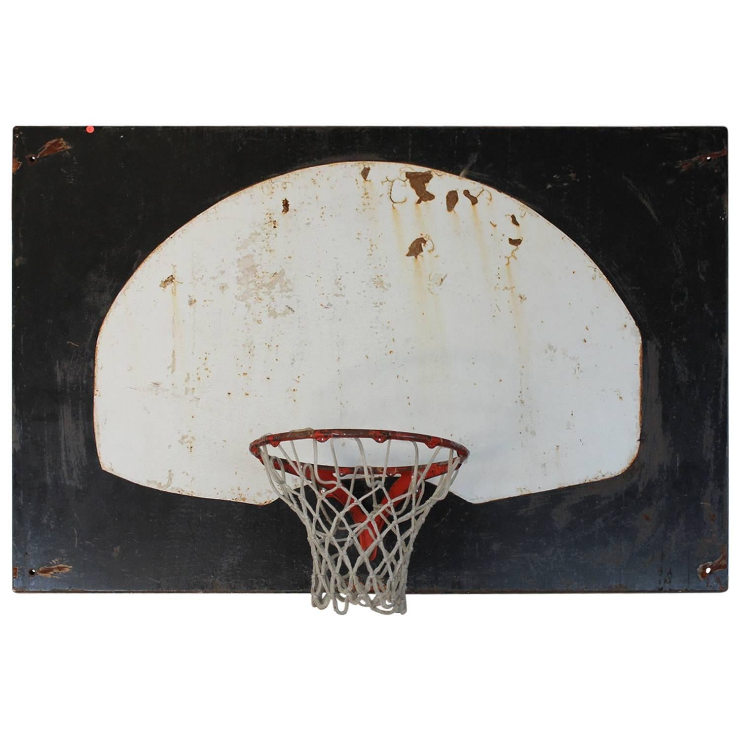 Original 1920s Metal Basketball Backboard and Cast Iron Hoop