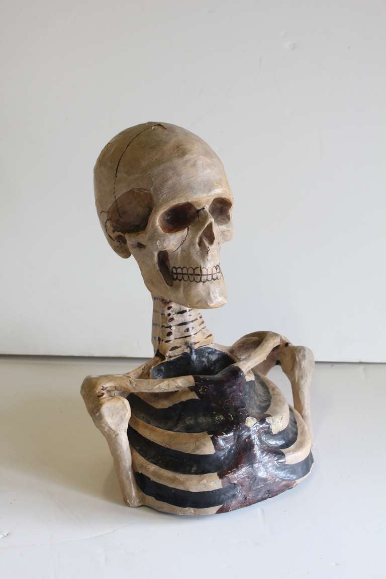 Antique original handmade Odd Fellows papier mâché skeleton bust.
