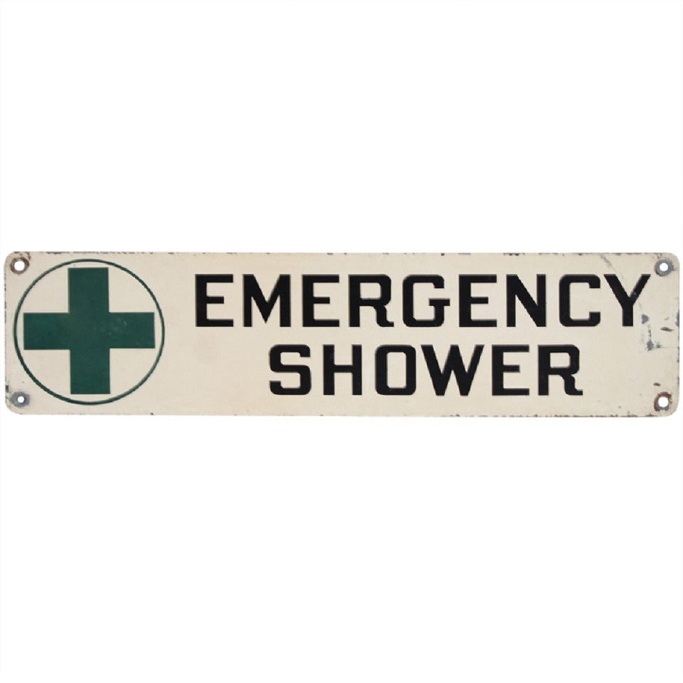 1950s Industrial Metal " Emergency Shower " Sign
