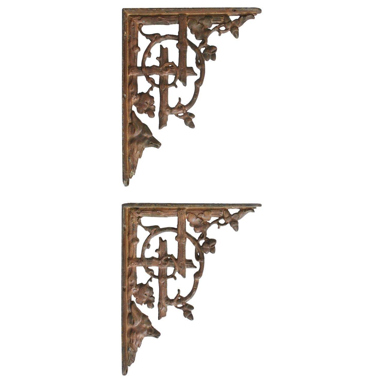 Antique Cast Iron Wolf and Acorn Wall Brackets