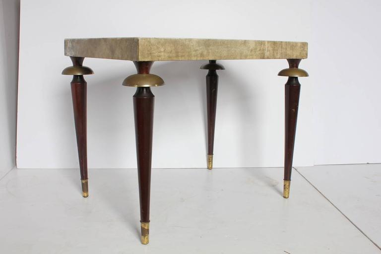 Stylish MidCentury Leather Top Accent Table For Sale at 1stDibs