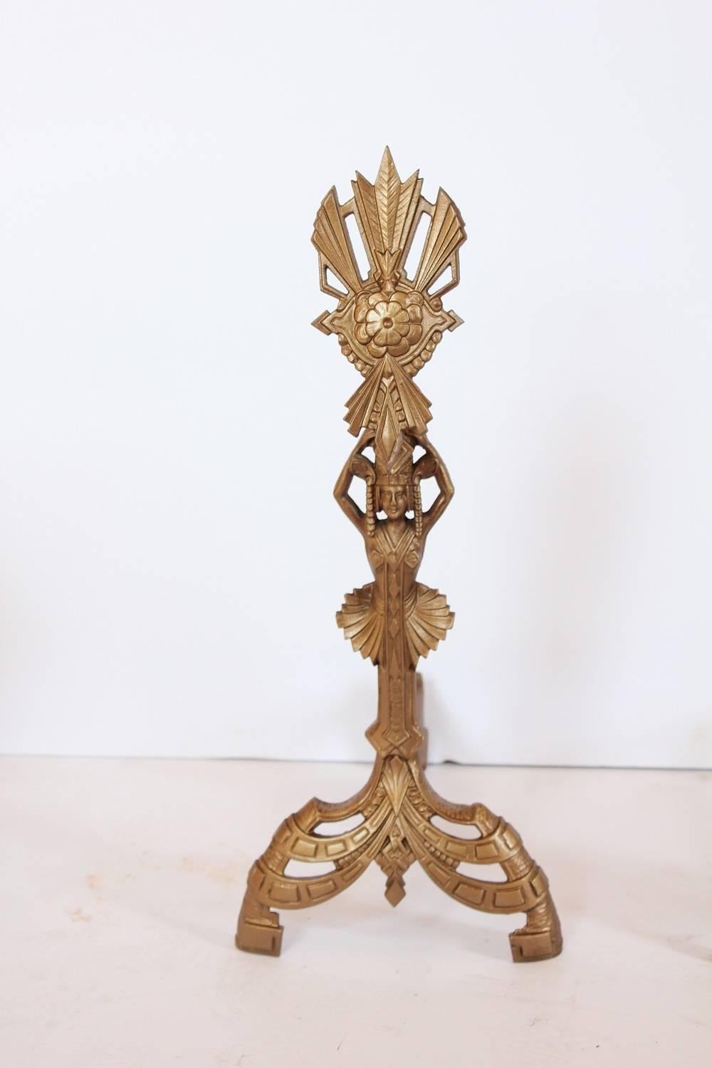 Stylish American Art Nouveau Andirons In Good Condition For Sale In Chicago, IL