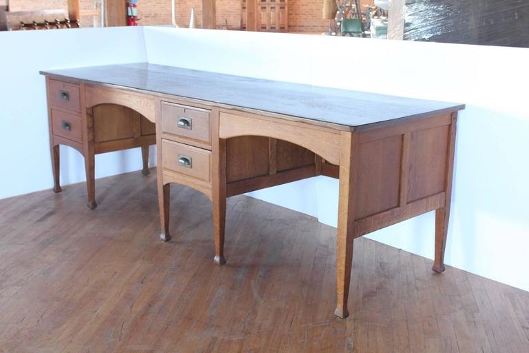 Unusual Antique School Double Oak Desk For Sale at 1stDibs