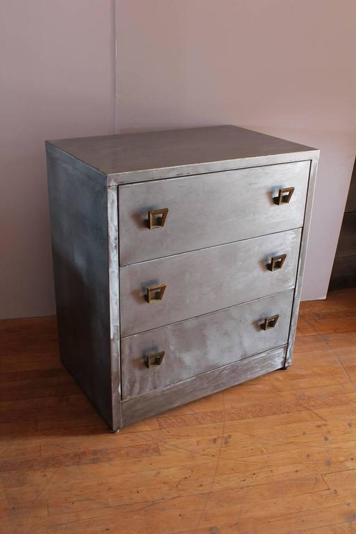 Stylish 1920's Metal Dresser With Brass Hardware For Sale at 1stDibs