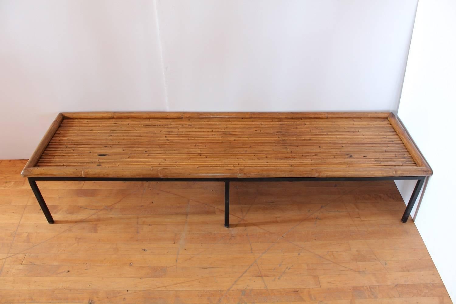 American Mid Century Bamboo & Iron Coffee Table For Sale