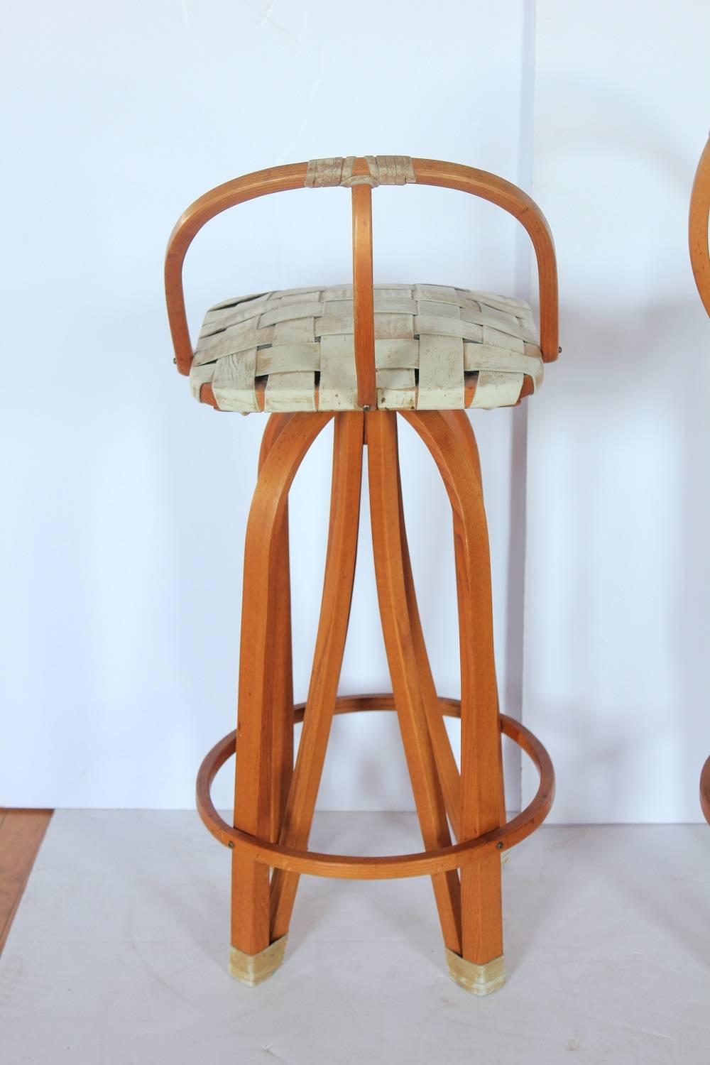 20th Century Stylish Modern Bentwood & Leather Bar Stools For Sale