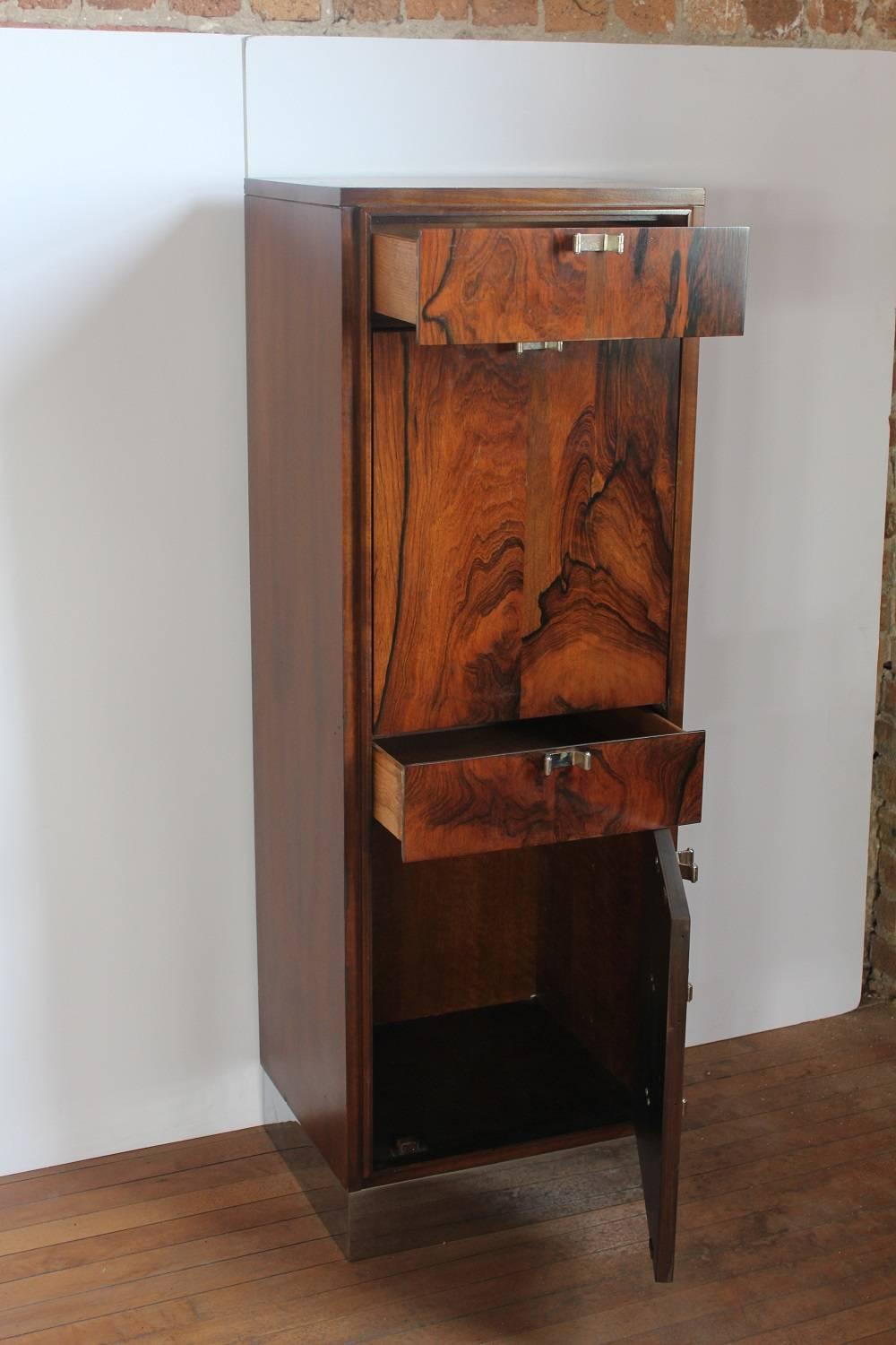 Mid-Century Modern Stylish Modern Wood and Chrome Bar Cabinet For Sale