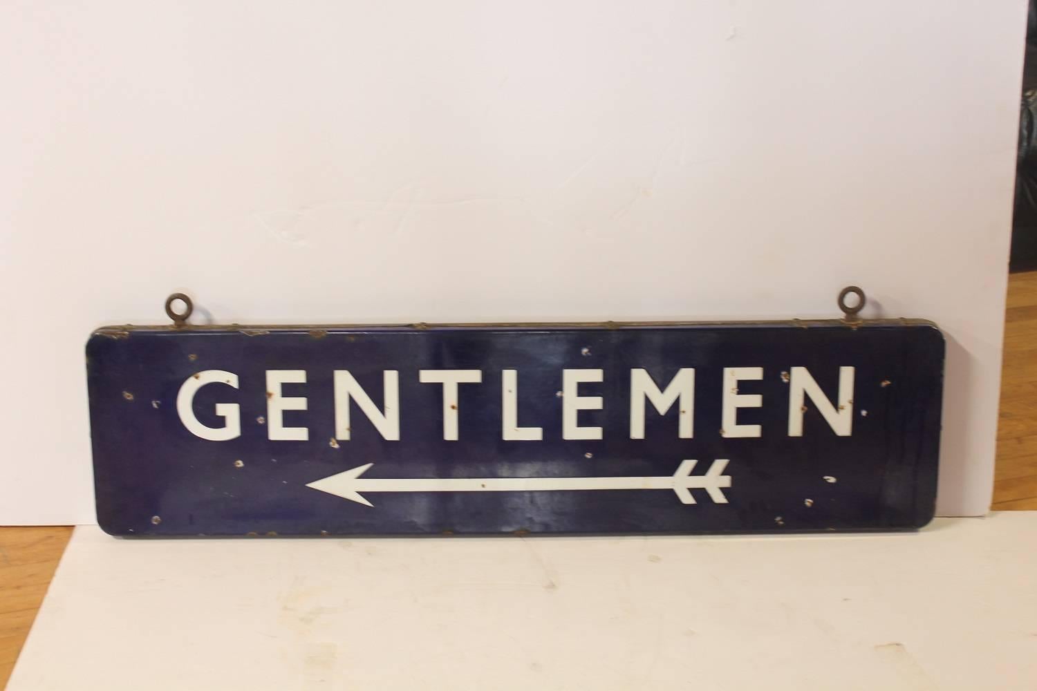 Vintage double-sided porcelain tran station sign 