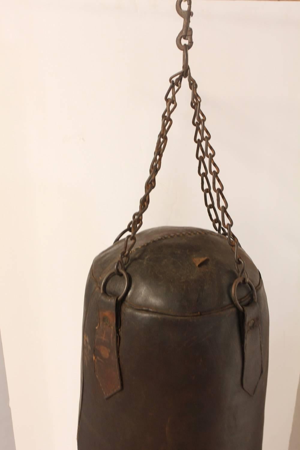 Antique American boxing punching leather bag.